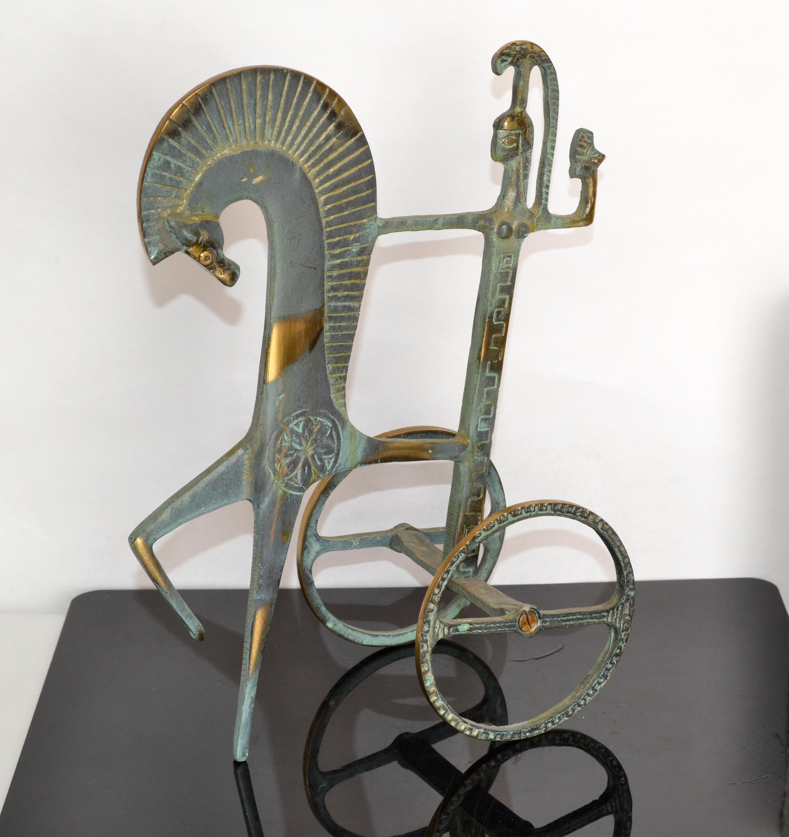 Hand-Crafted Raymor Italian 1950s Bronze Brass Patina Etruscan Roman Chariot Weinberg Style 