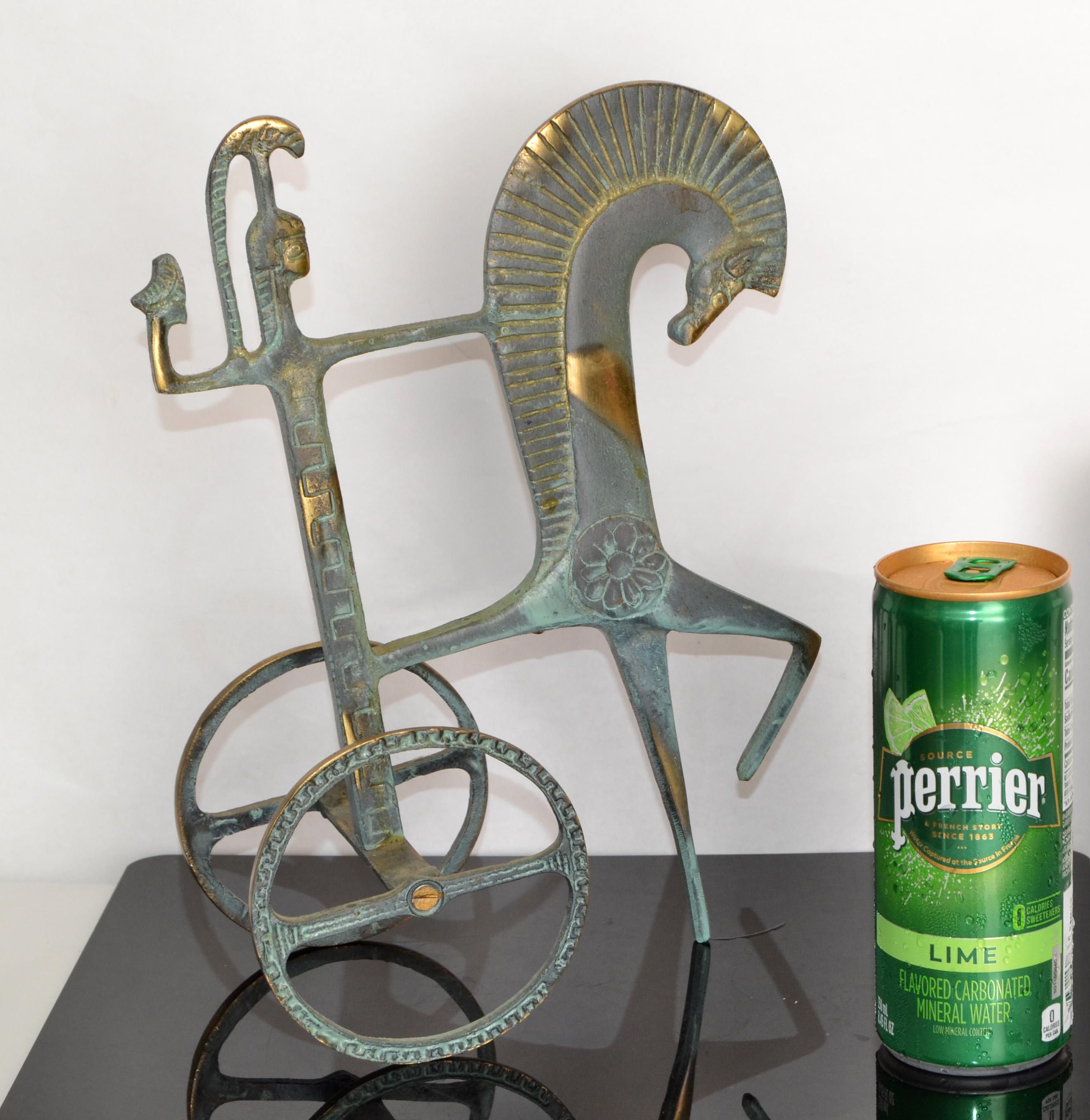 Raymor Italian 1950s Bronze Brass Patina Etruscan Roman Chariot Weinberg Style  In Good Condition In Miami, FL
