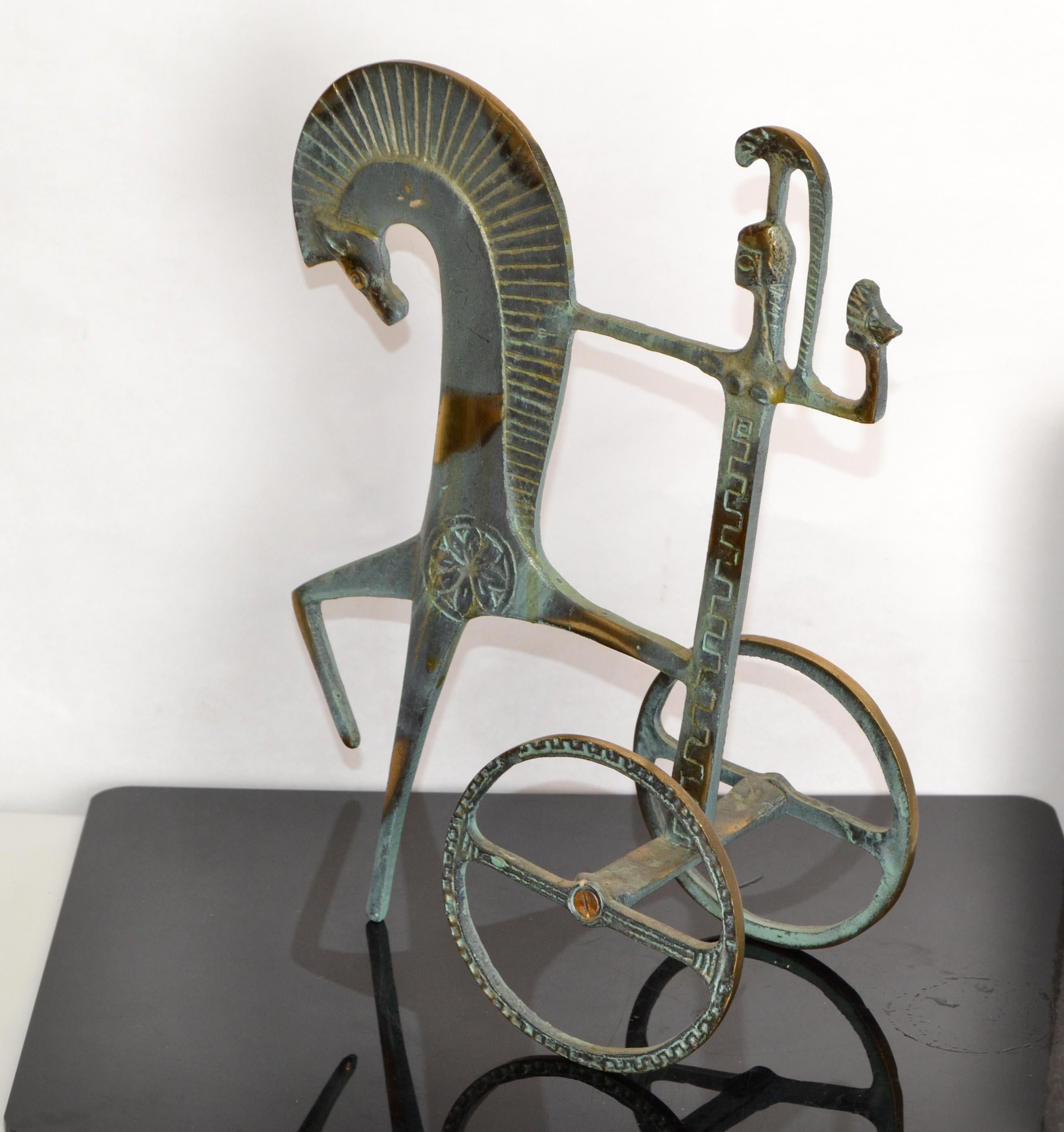 Mid-20th Century Raymor Italian 1950s Bronze Brass Patina Etruscan Roman Chariot Weinberg Style 