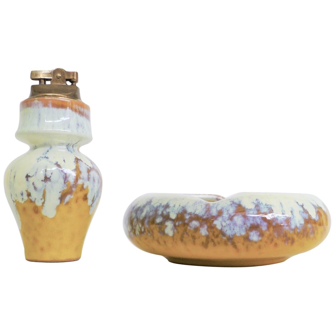 Raymor Italian Midcentury Pottery Ashtray 
Lighter by Alvino Bagni for Bitossi