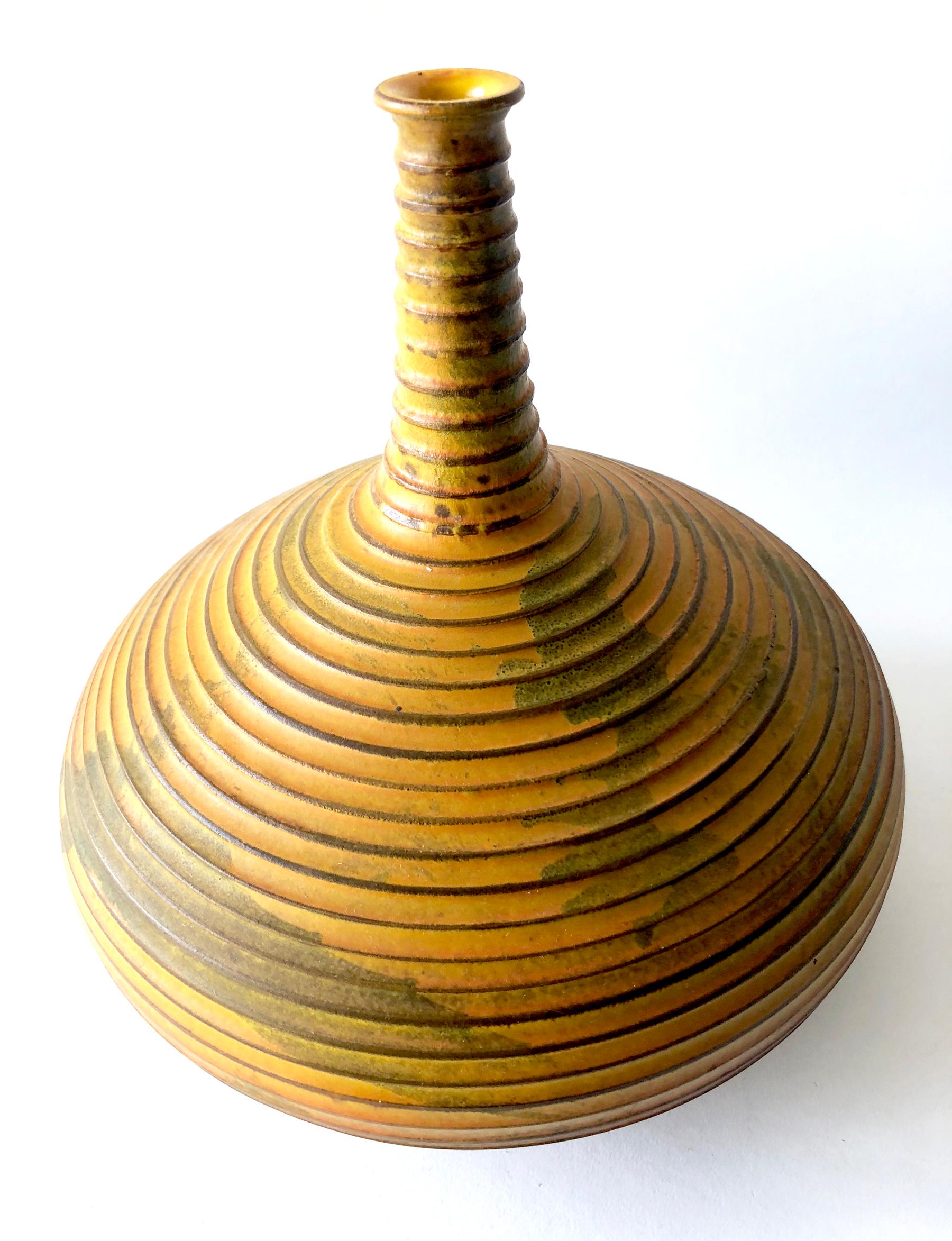 Glazed Raymor Bitossi Italian Modernist Ribbed Elongated Neck Vase