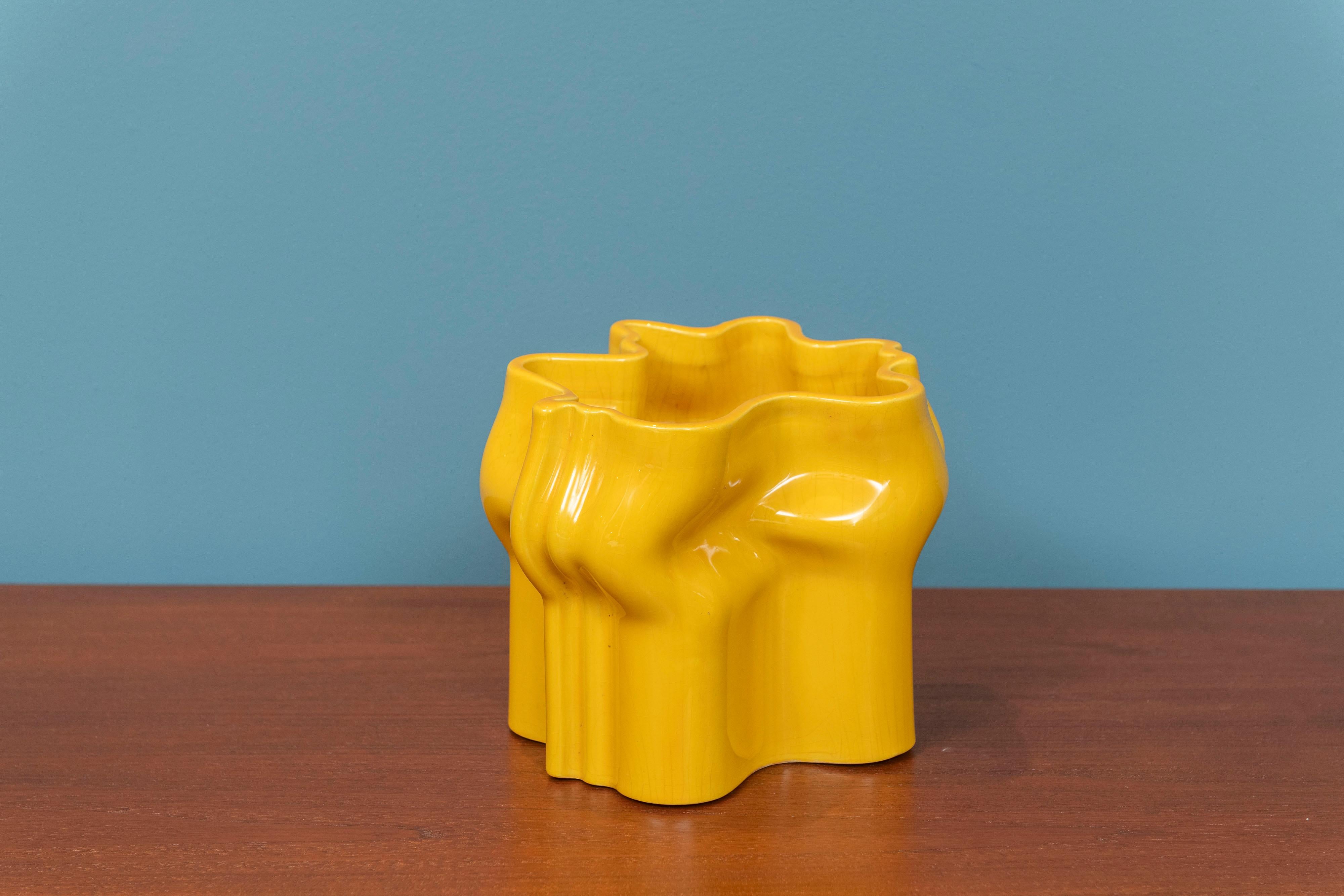 Italian Raymor Italy Yellow Ceramic Vase For Sale