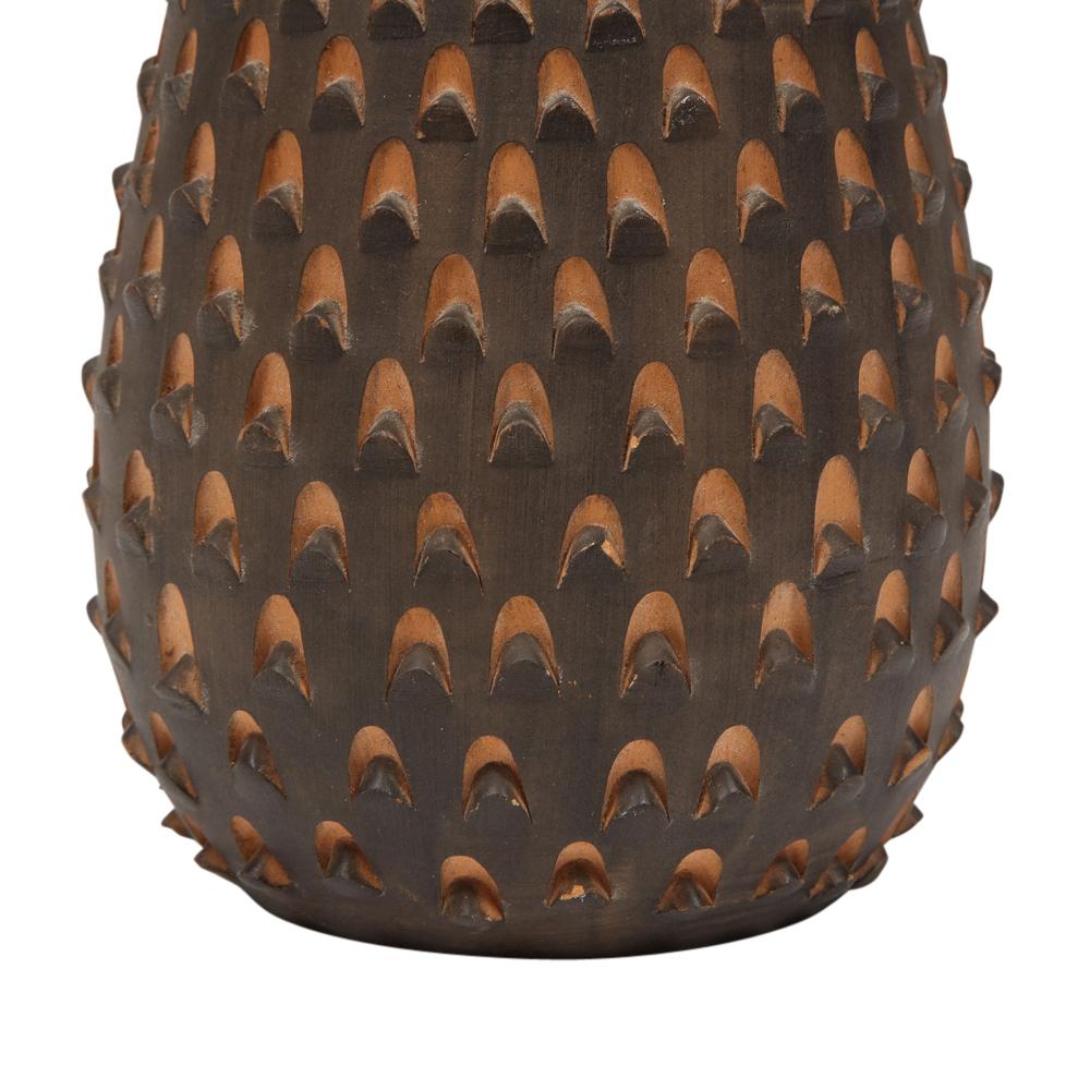 Raymor Pinecone Vase, Ceramic, Brown and Turquoise For Sale 3