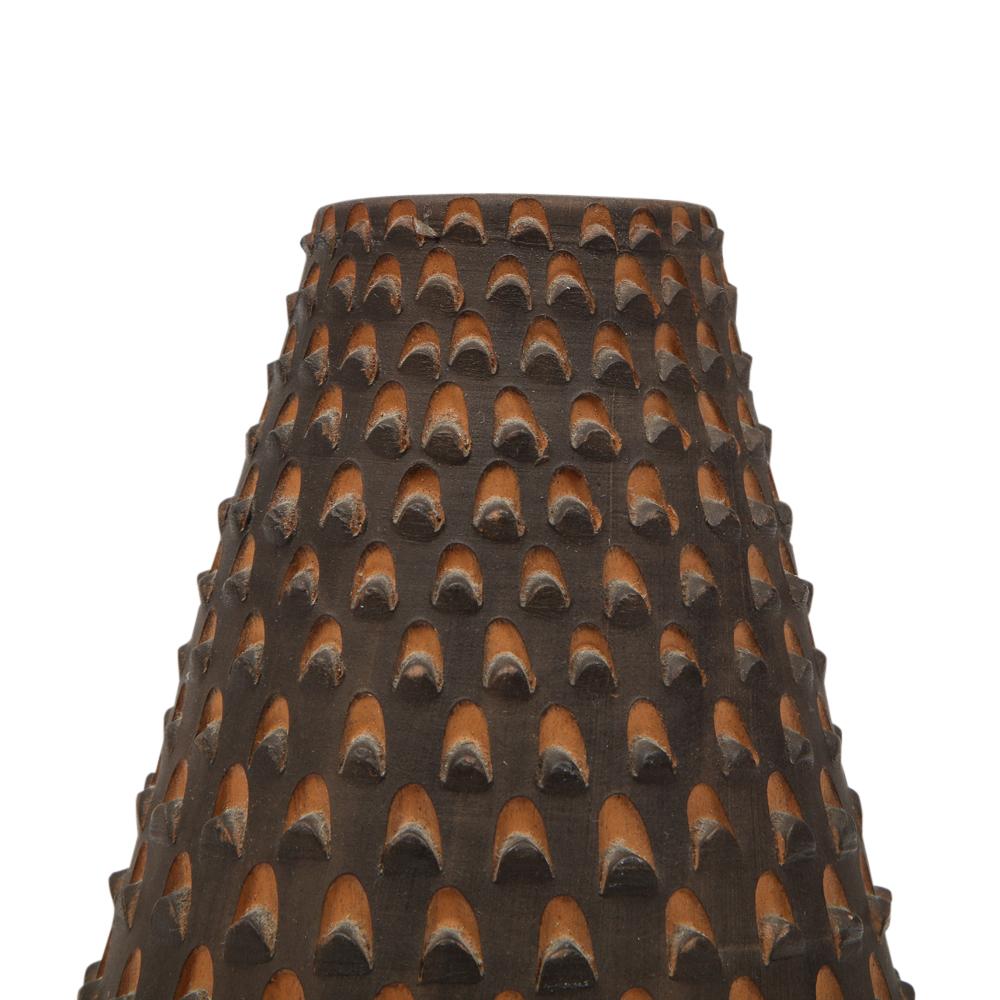 Raymor Pinecone Vase, Ceramic, Brown and Turquoise For Sale 4