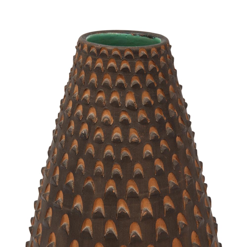Raymor Pinecone Vase, Ceramic, Brown and Turquoise For Sale 5