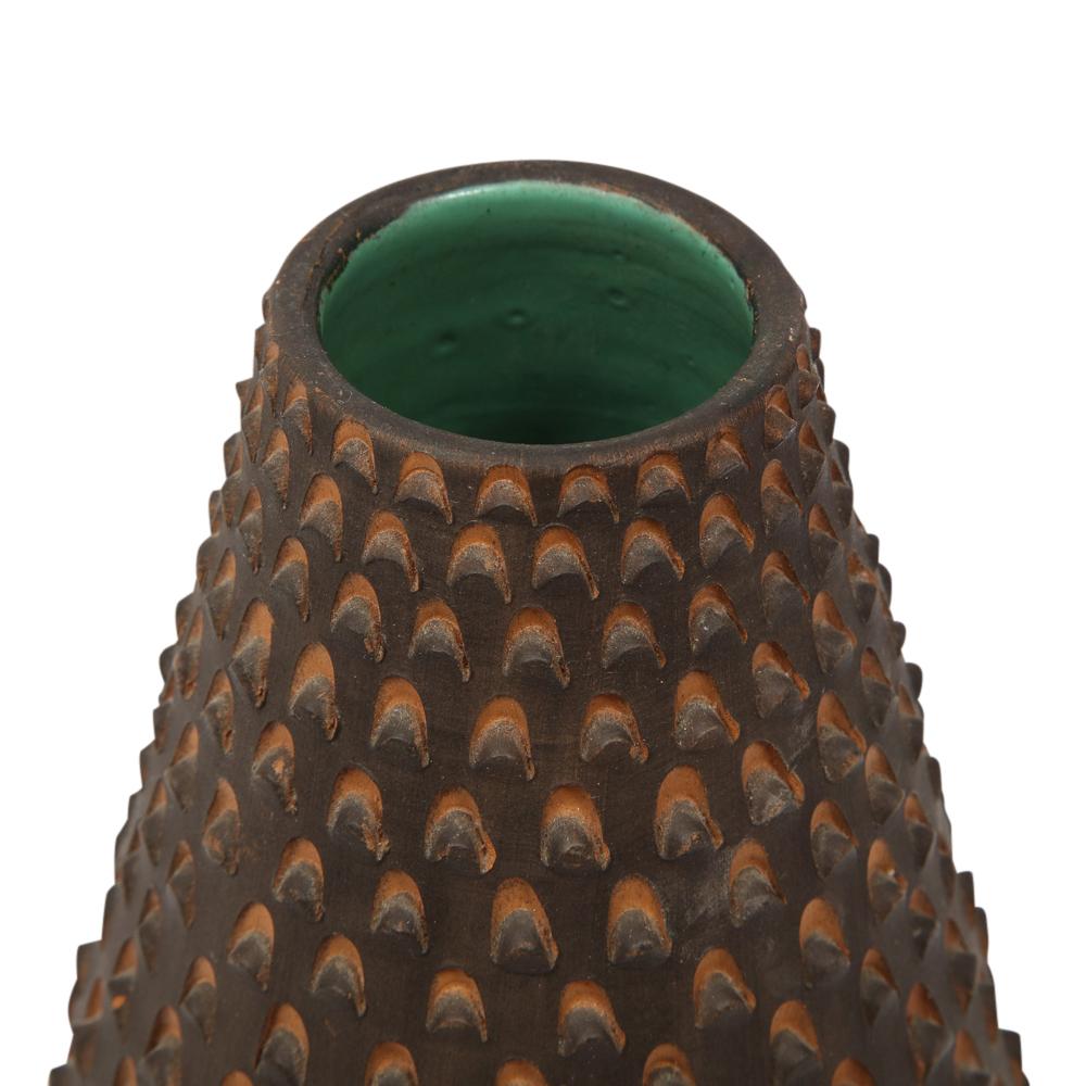 Raymor Pinecone Vase, Ceramic, Brown and Turquoise For Sale 6