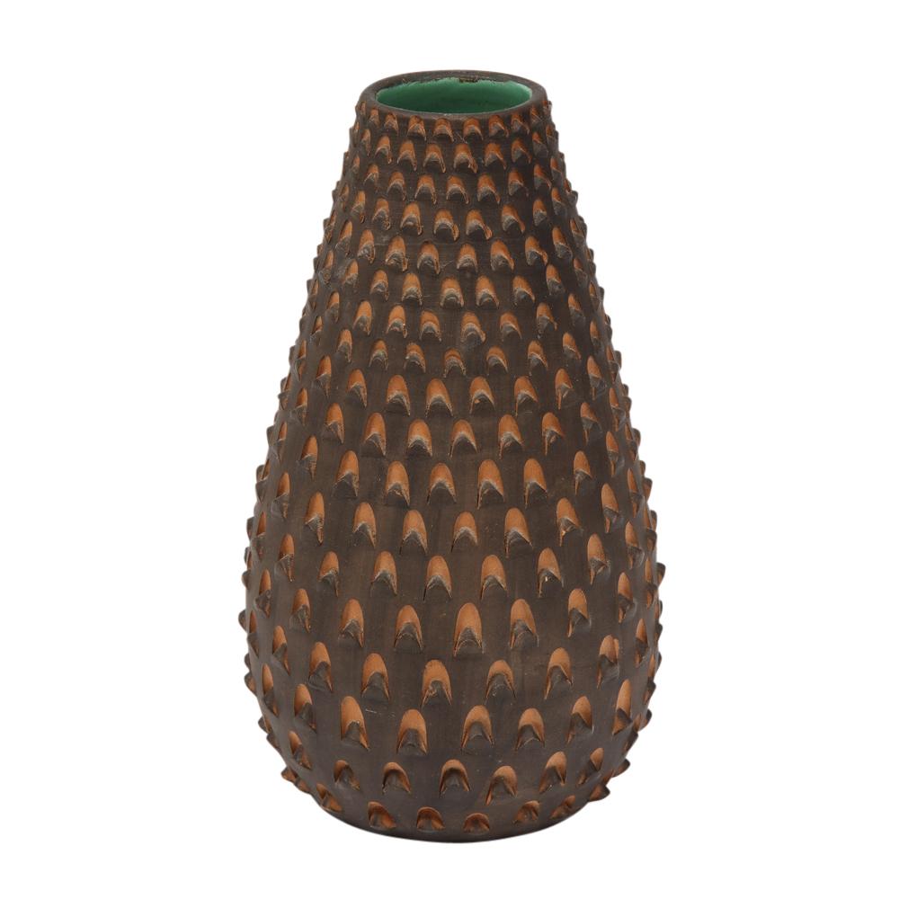 Italian Raymor Pinecone Vase, Ceramic, Brown and Turquoise For Sale