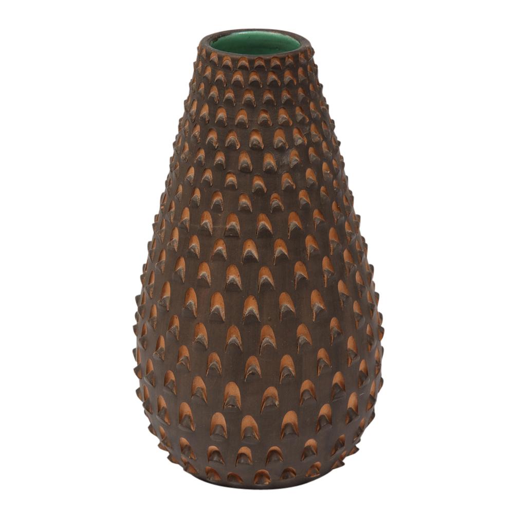 Mid-Century Modern Raymor Pinecone Vase, Ceramic, Brown and Turquoise For Sale