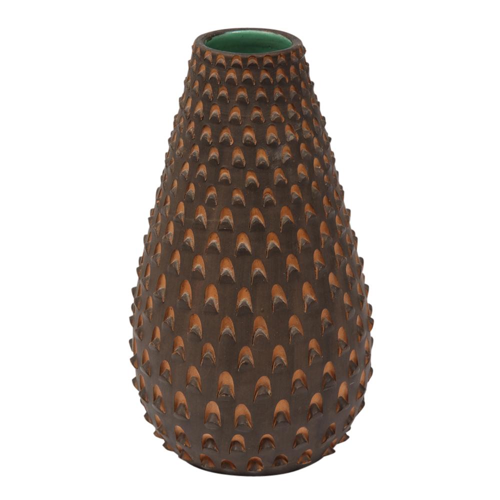 Mid-Century moderno Vaso Raymor con pigna, ceramica, marrone e turchese in vendita