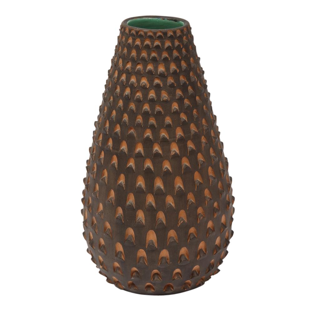Glazed Raymor Pinecone Vase, Ceramic, Brown and Turquoise For Sale