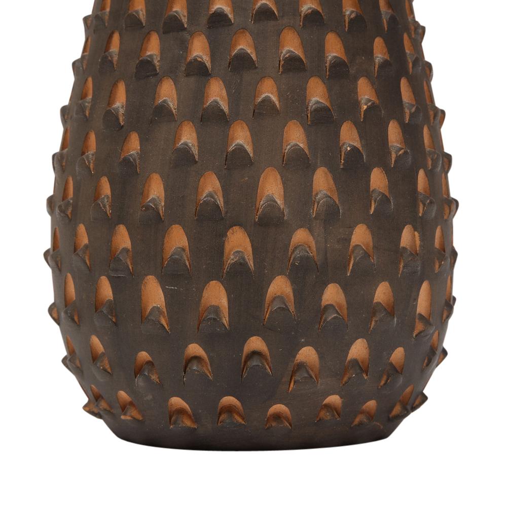 Raymor Pinecone Vase, Ceramic, Brown and Turquoise For Sale 1