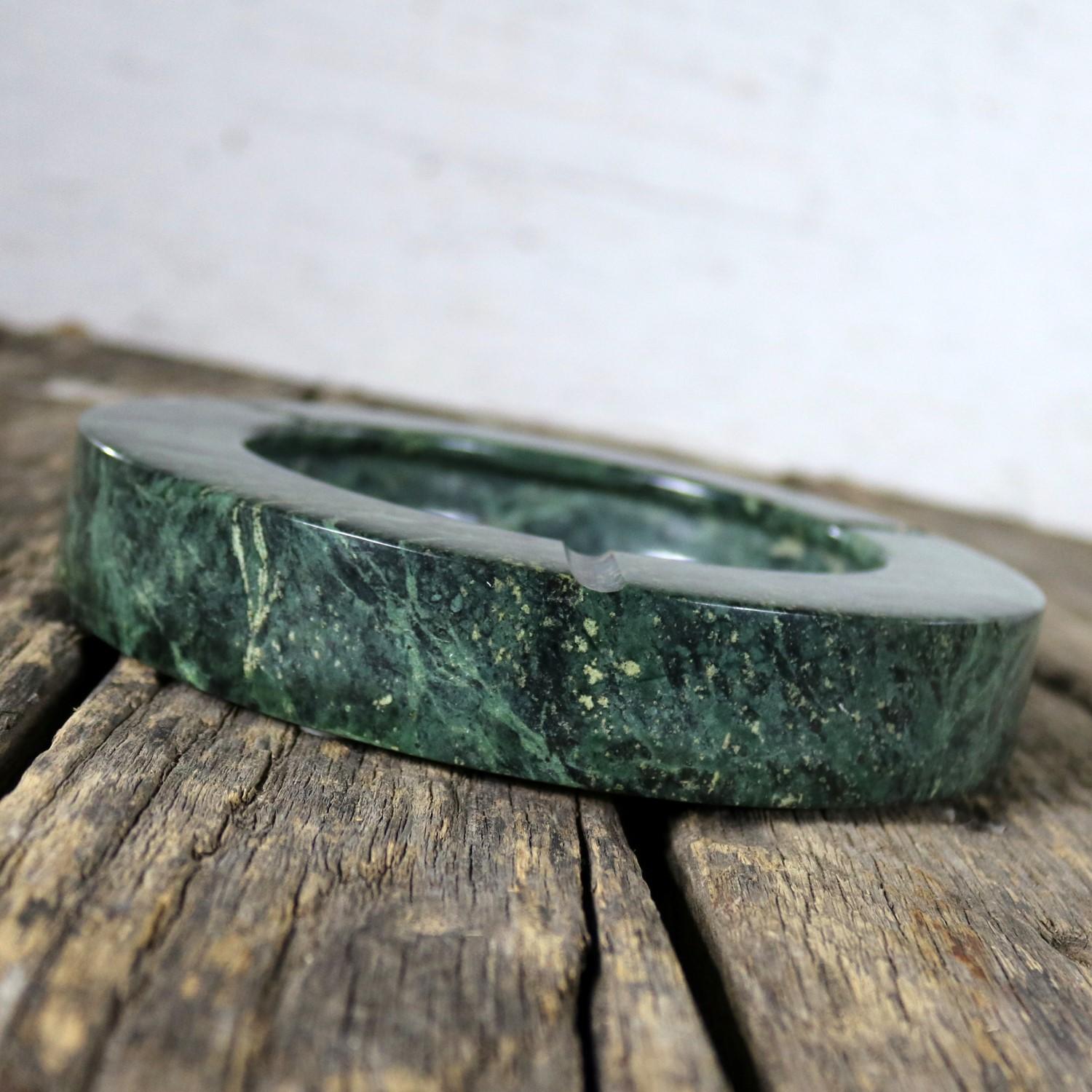 Polished Raymor Round Green Marble Ashtray Vintage Mid-Century Modern