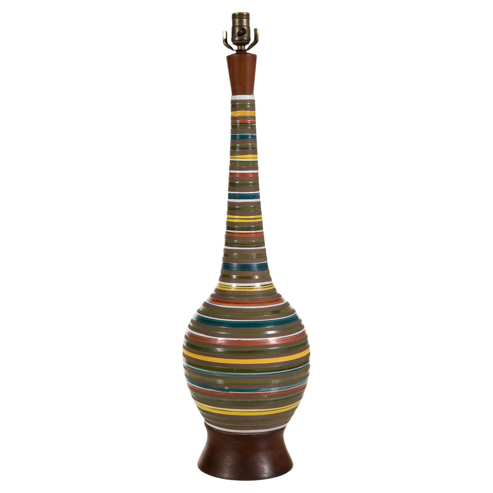 gestreifte mehrfarbige Keramik-Tischlampe von Raymor