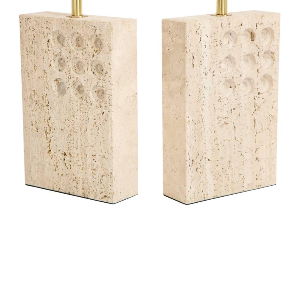 Hand-Crafted Raymor Lamps, Travertine, Impressed Discs