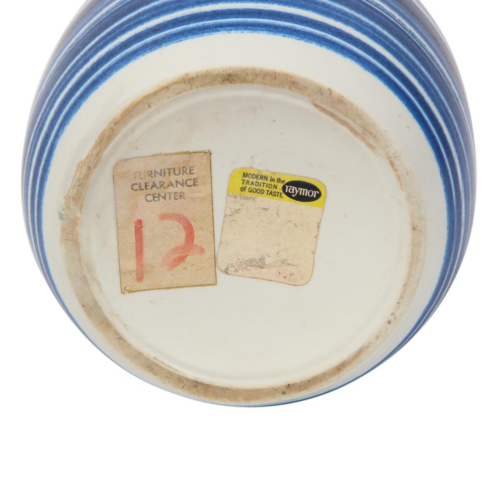 Raymor Vase, Ceramic, Stripes, Blue, White, Signed For Sale at 1stDibs