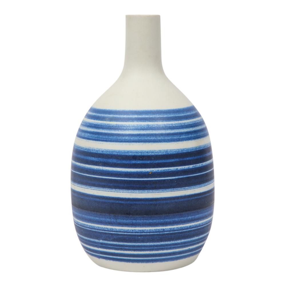 Raymor Vase, Ceramic, Stripes, Blue, White, Signed For Sale at 1stDibs