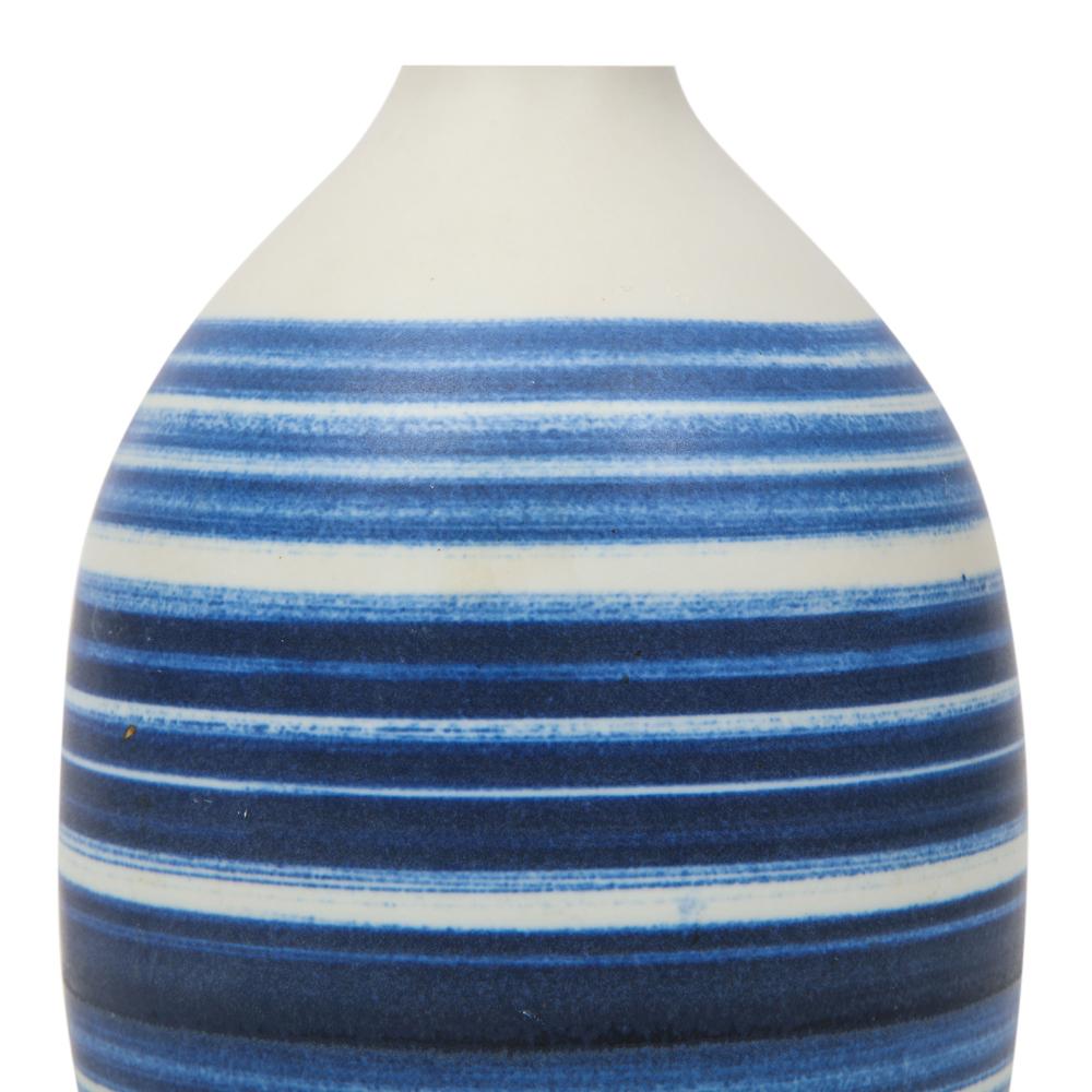 Raymor Vase, Ceramic, Stripes, Blue, White, Signed For Sale at 1stDibs
