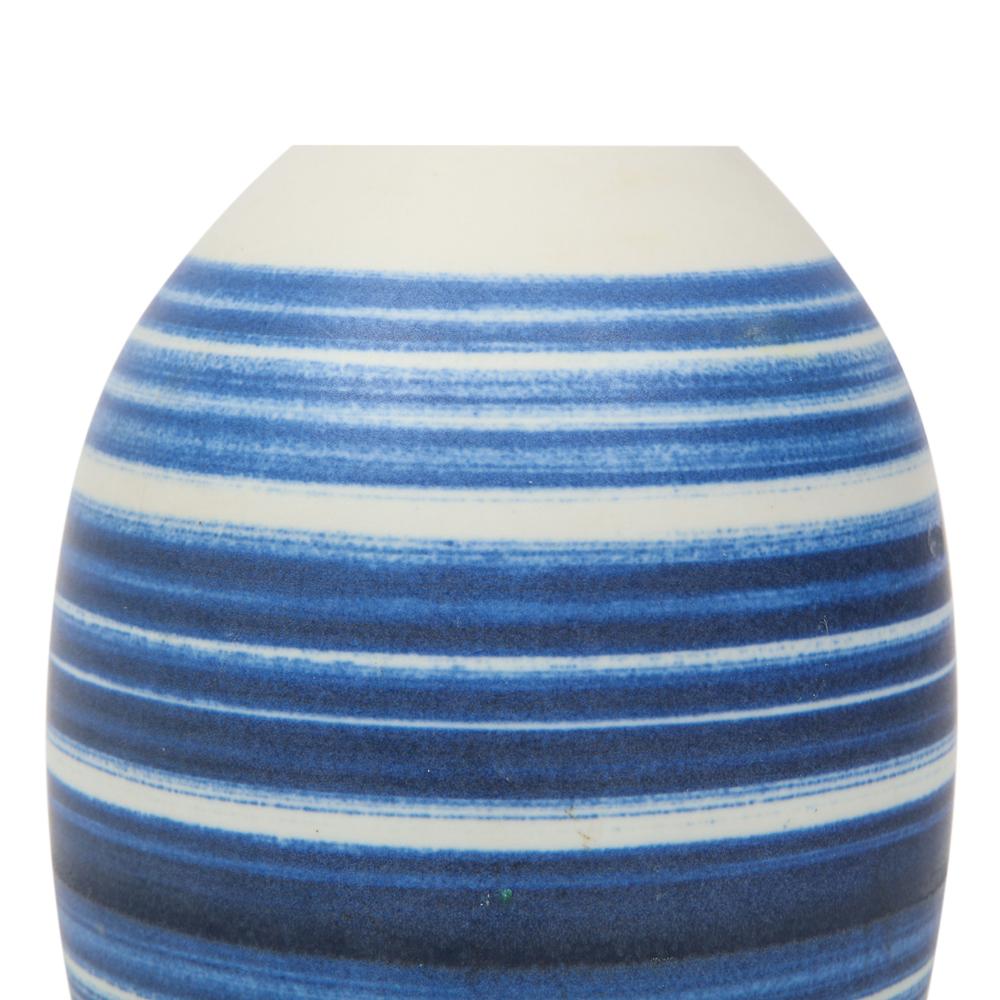 Raymor Vase, Ceramic, Stripes, Blue, White, Signed For Sale at 1stDibs