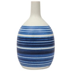 Raymor Vase Ceramic, Blue and White Stripes, Signed