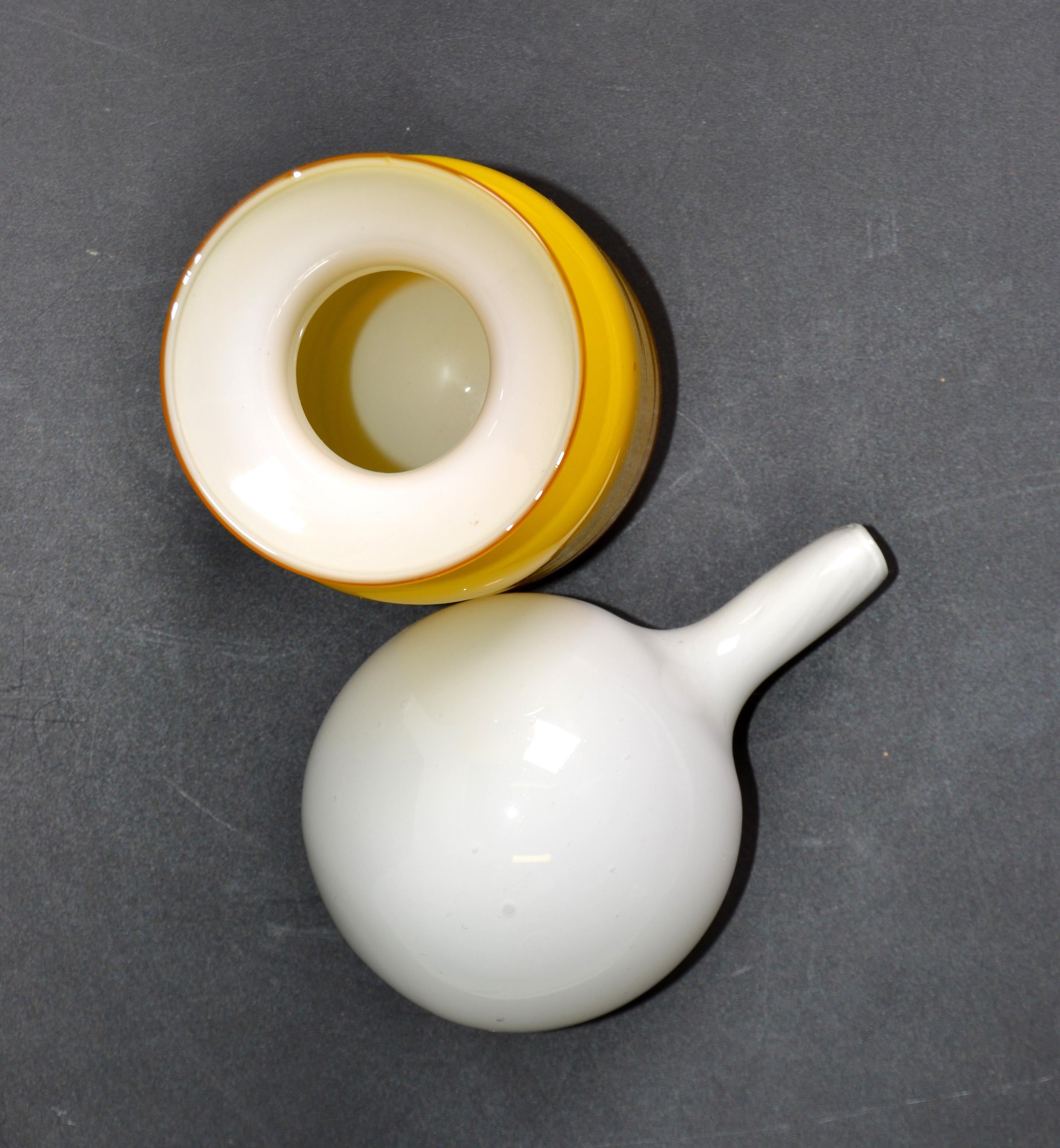 Italian Raymor Yellow Art Glass Vessel, Decanter & White Round Stopper Midcentury, Italy For Sale