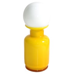 Raymor Yellow Art Glass Vessel, Decanter & White Round Stopper Midcentury, Italy