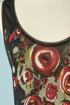 Rayon jersey abstract printed tank top with tulle edge Jean-Paul Gaultier Maille