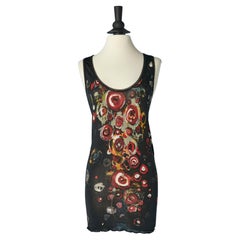 Rayon jersey abstract printed tank top with tulle edge Jean-Paul Gaultier Maille