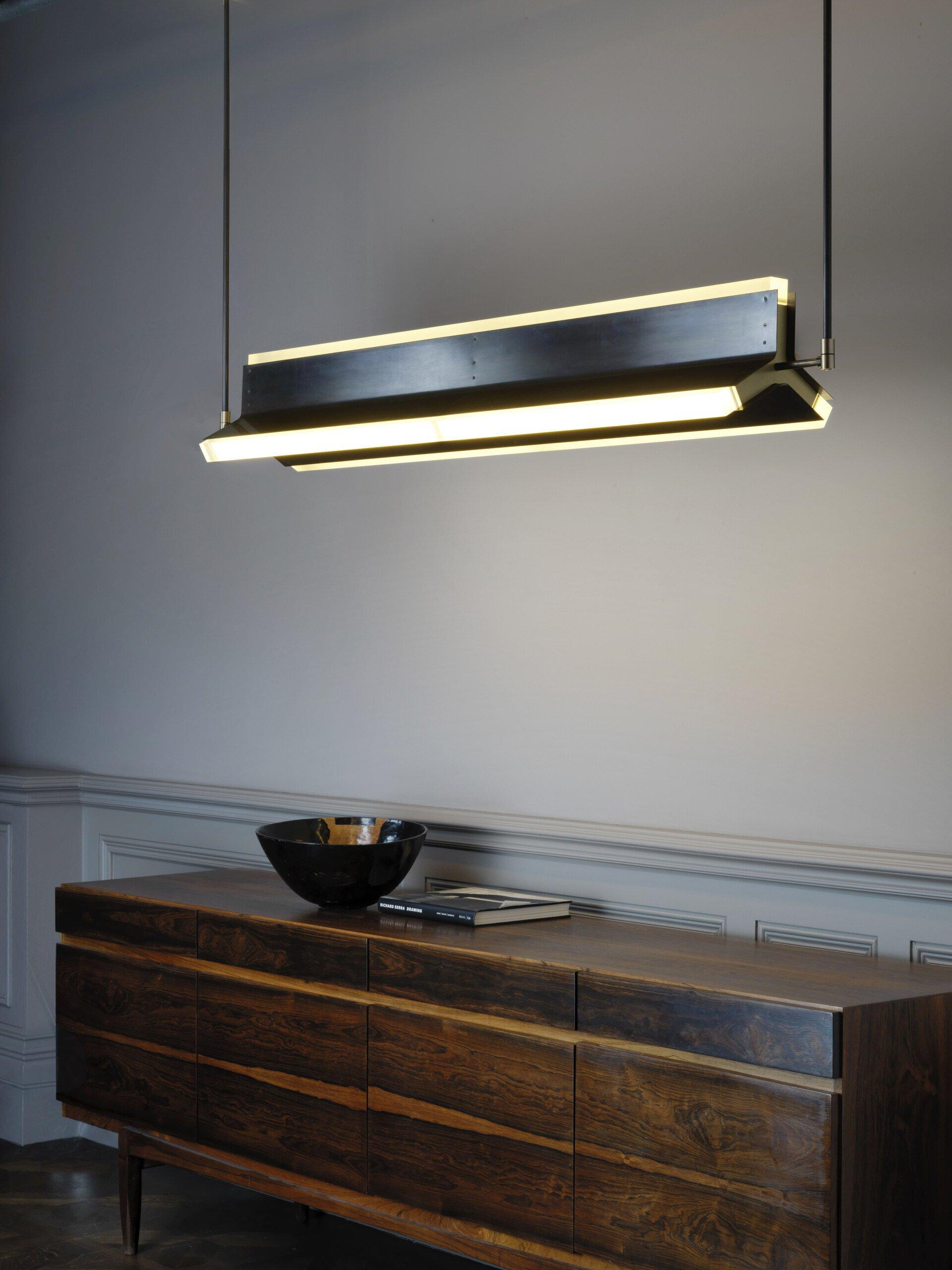 Modern Rayon Pendant by CTO Lighting in Bronze with Satin Brass and Acrylic