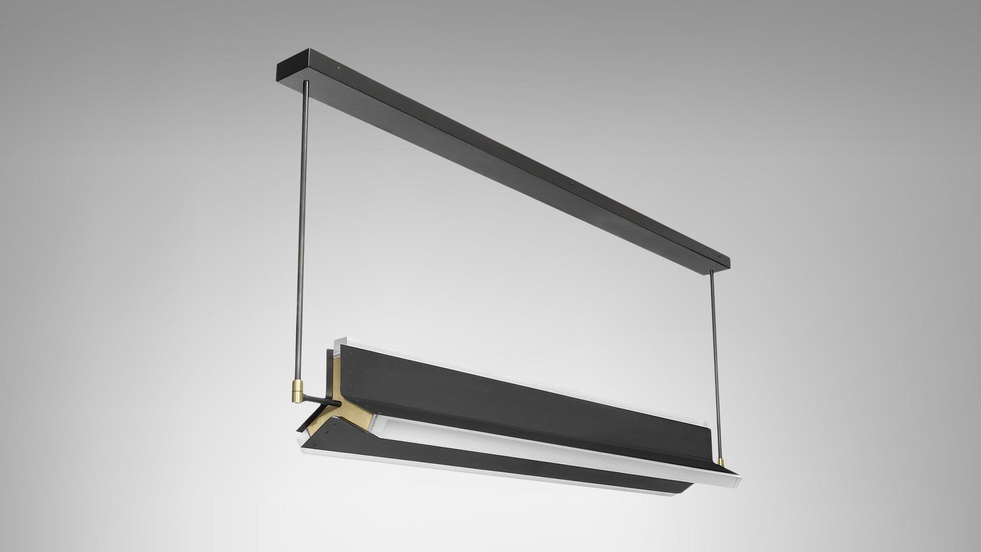 Rayon Pendant by CTO Lighting in Bronze with Satin Brass and Acrylic In New Condition In Vancouver, BC