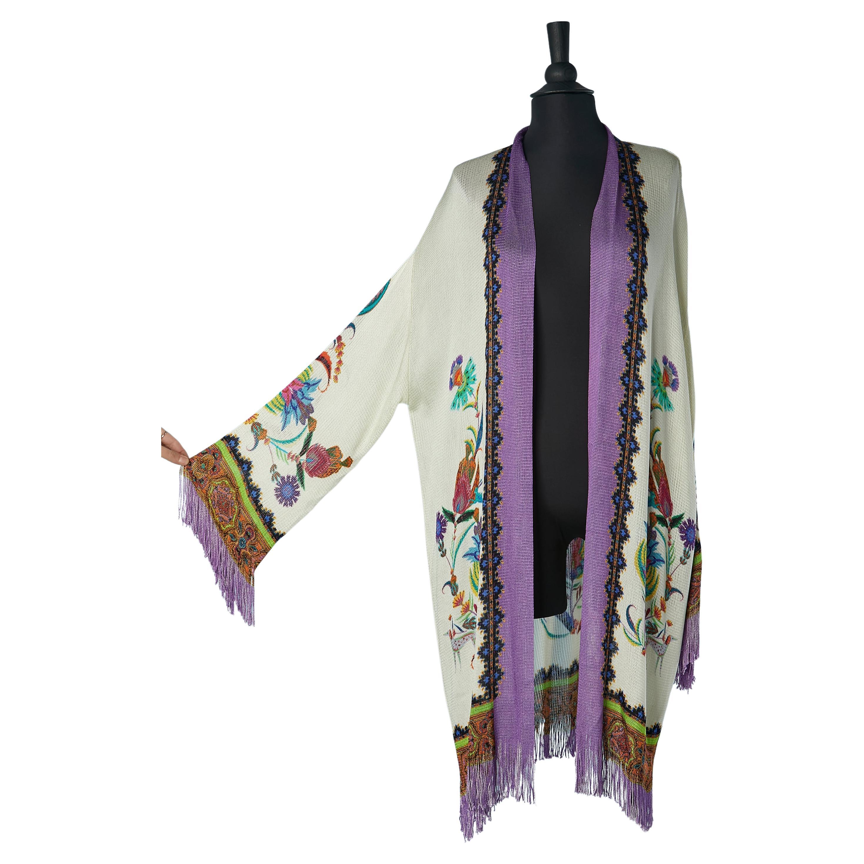 Rayon printed cardigan with fringes edge Etro 42 For Sale