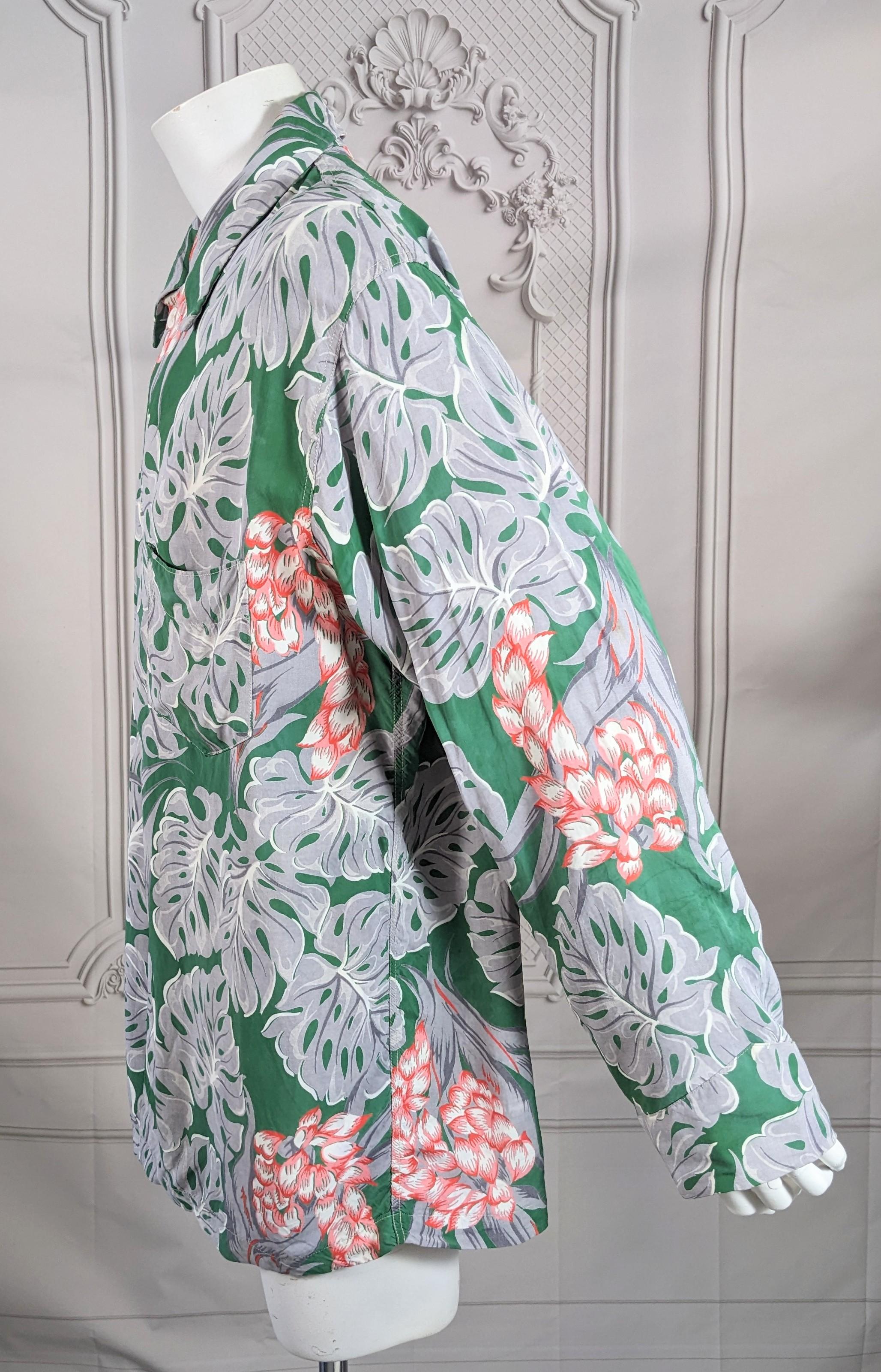 Women's or Men's Rayon Tropical Palm Printed Shirt 1940s For Sale