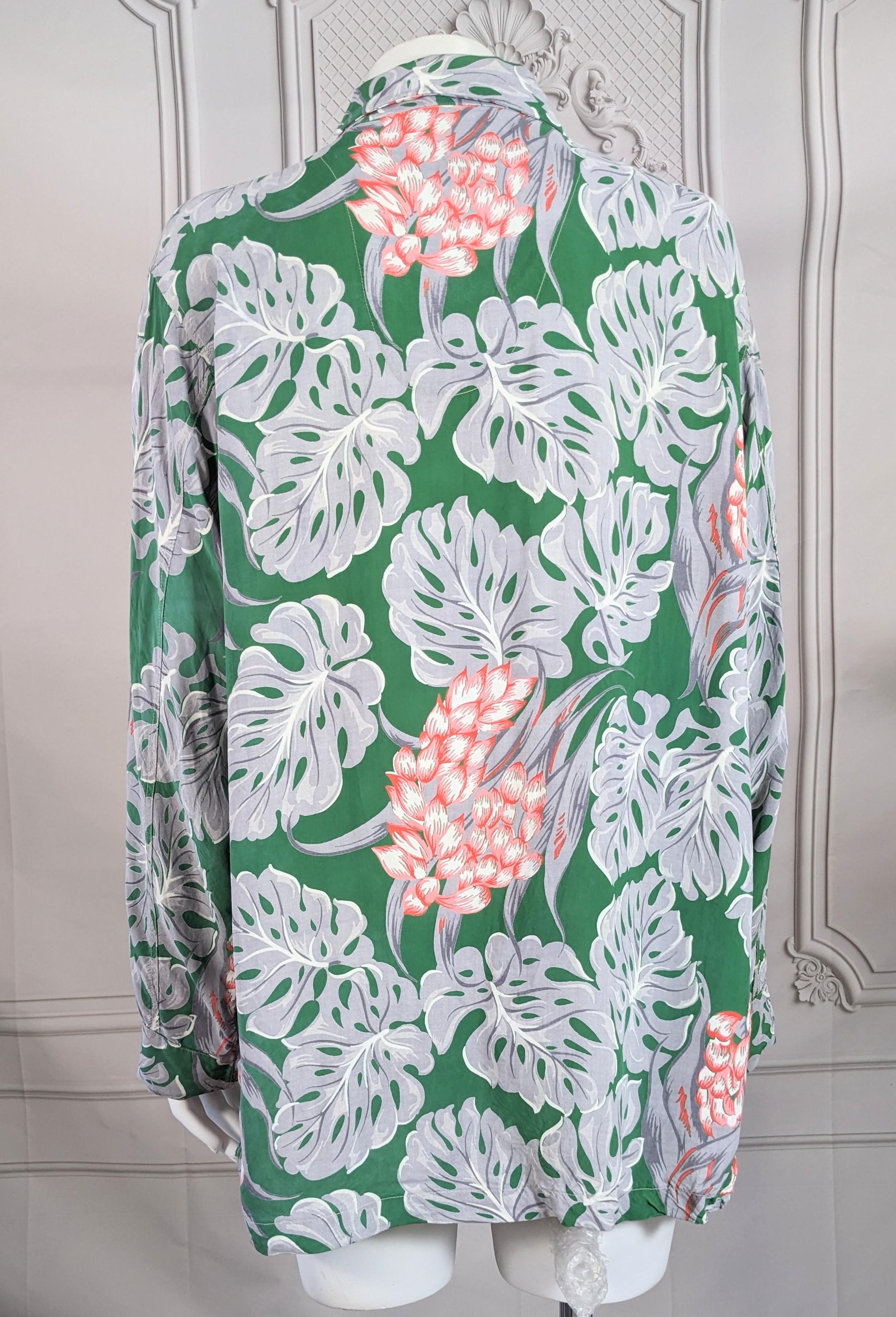 Rayon Tropical Palm Printed Shirt 1940s For Sale 1
