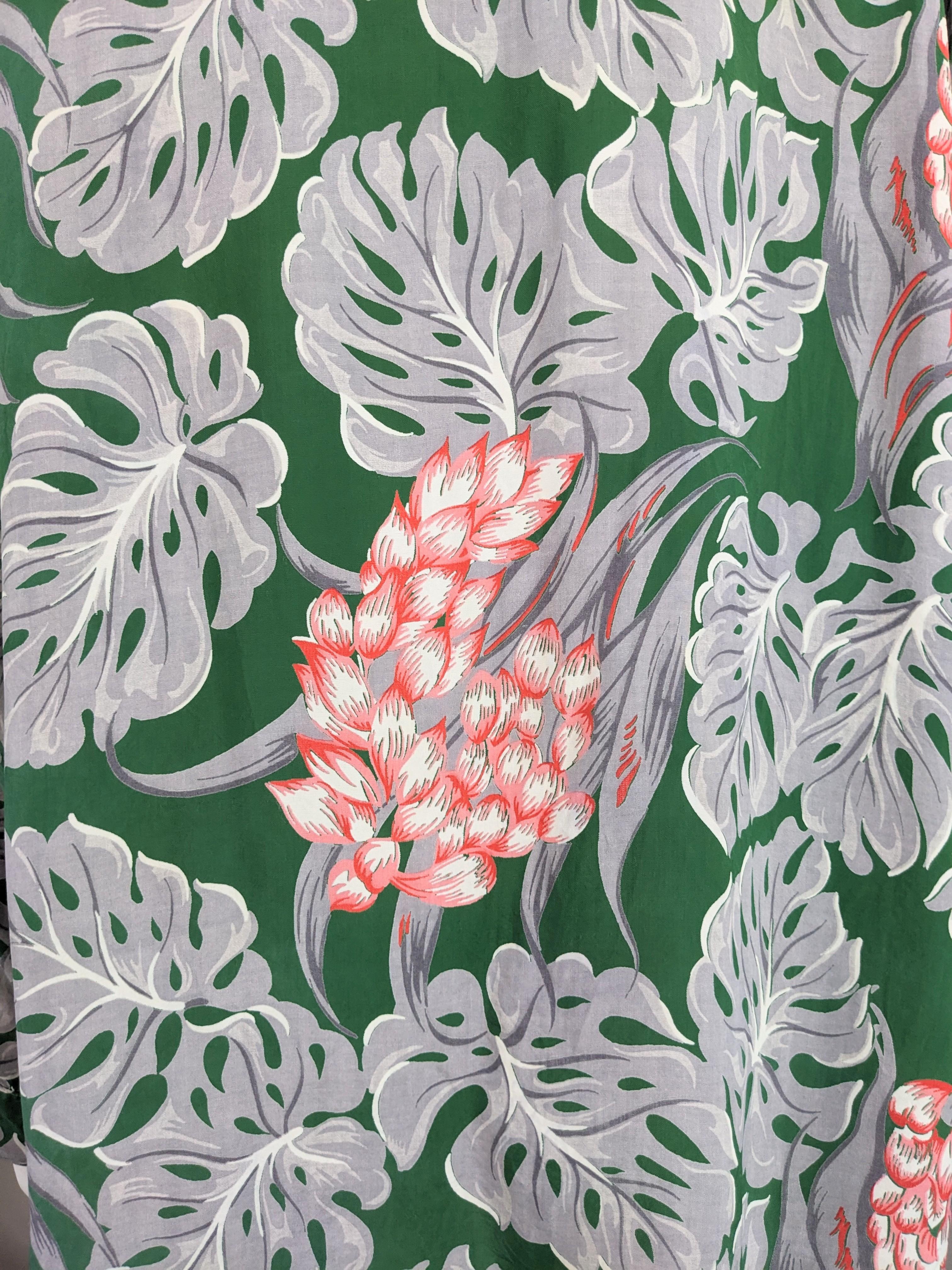 Rayon Tropical Palm Printed Shirt 1940s For Sale 2