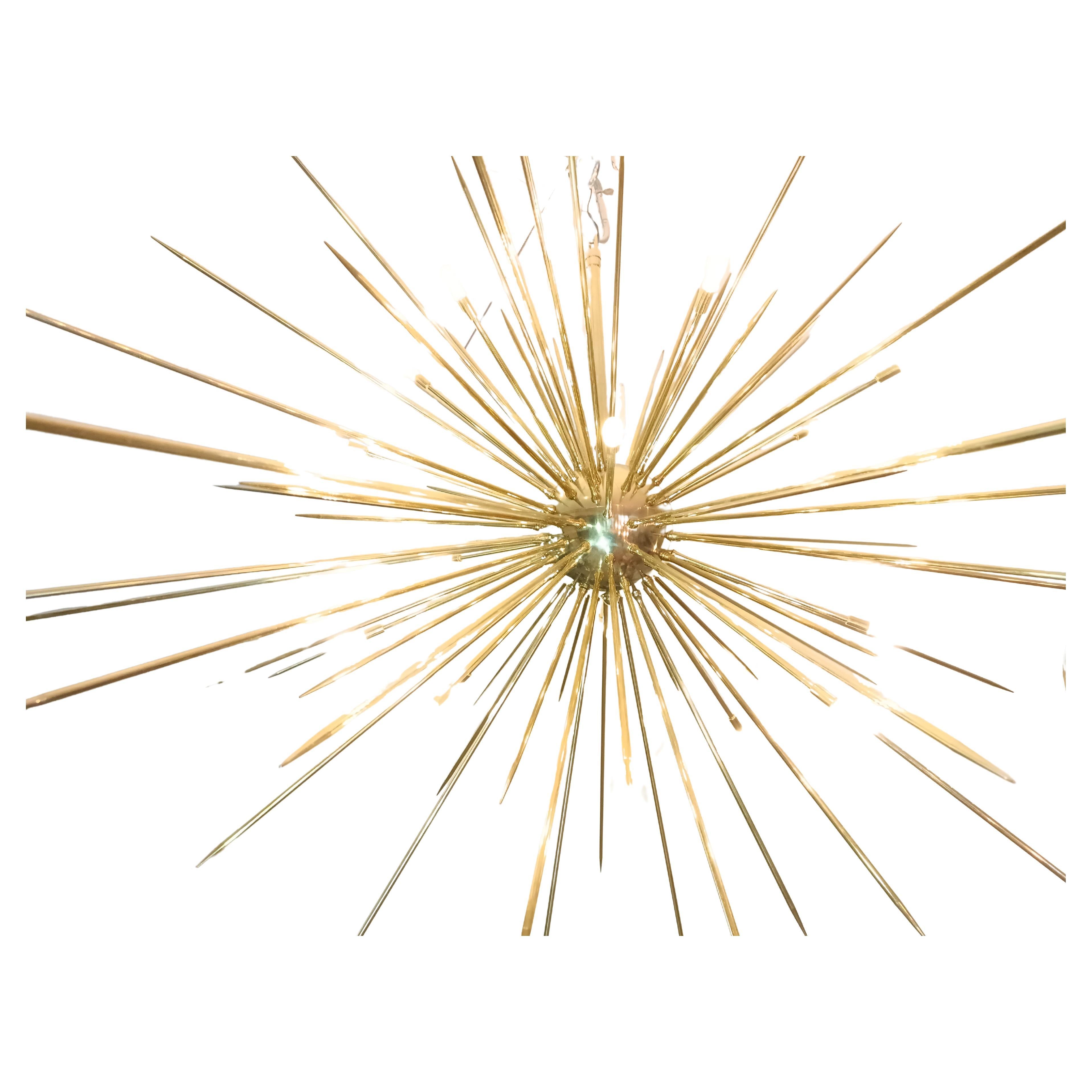 Contemporary Rays -large Spoutnik chandelier, solid brass, 120cm (48inch) For Sale