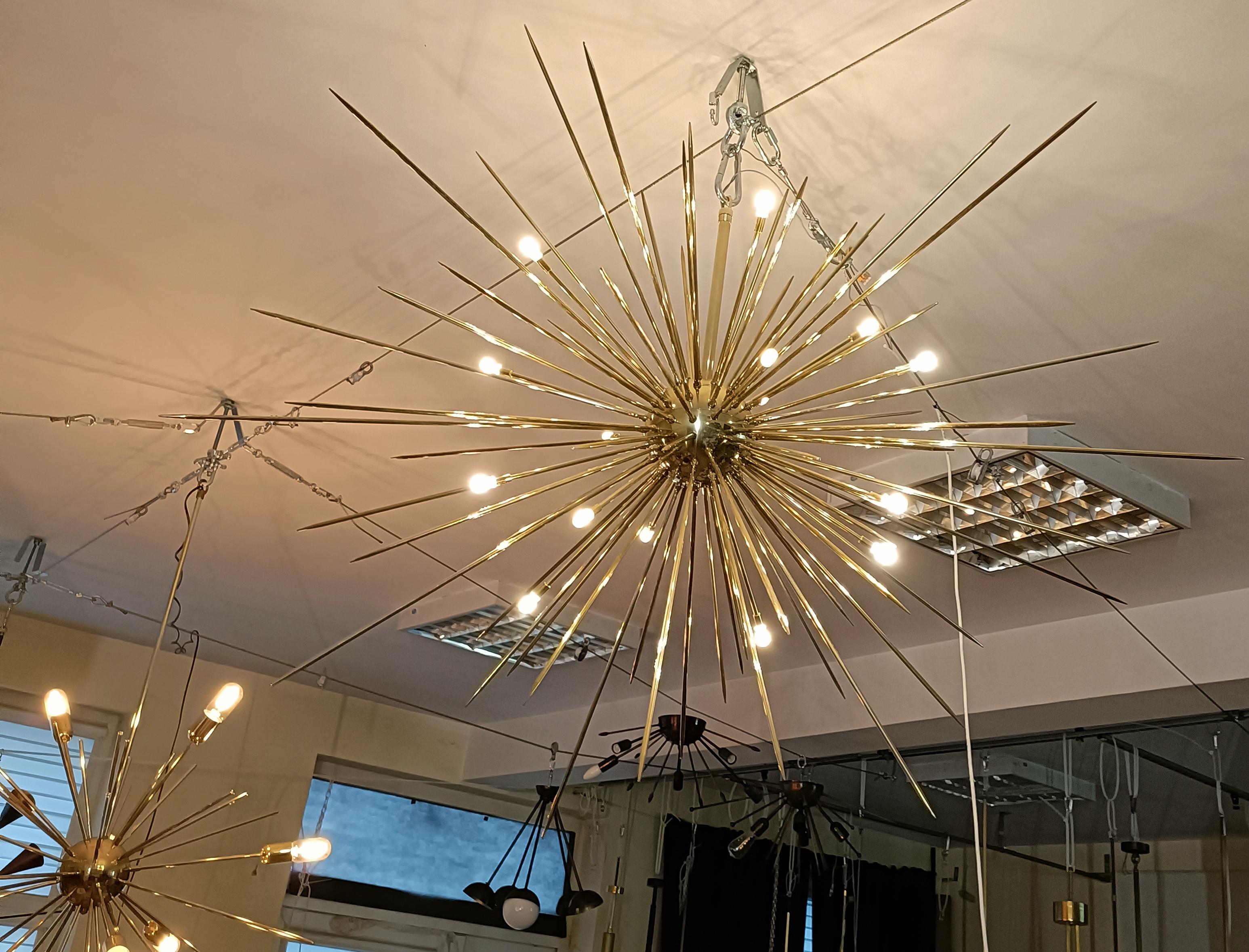 Rays -large Spoutnik chandelier, solid brass, 120cm (48inch) For Sale 2