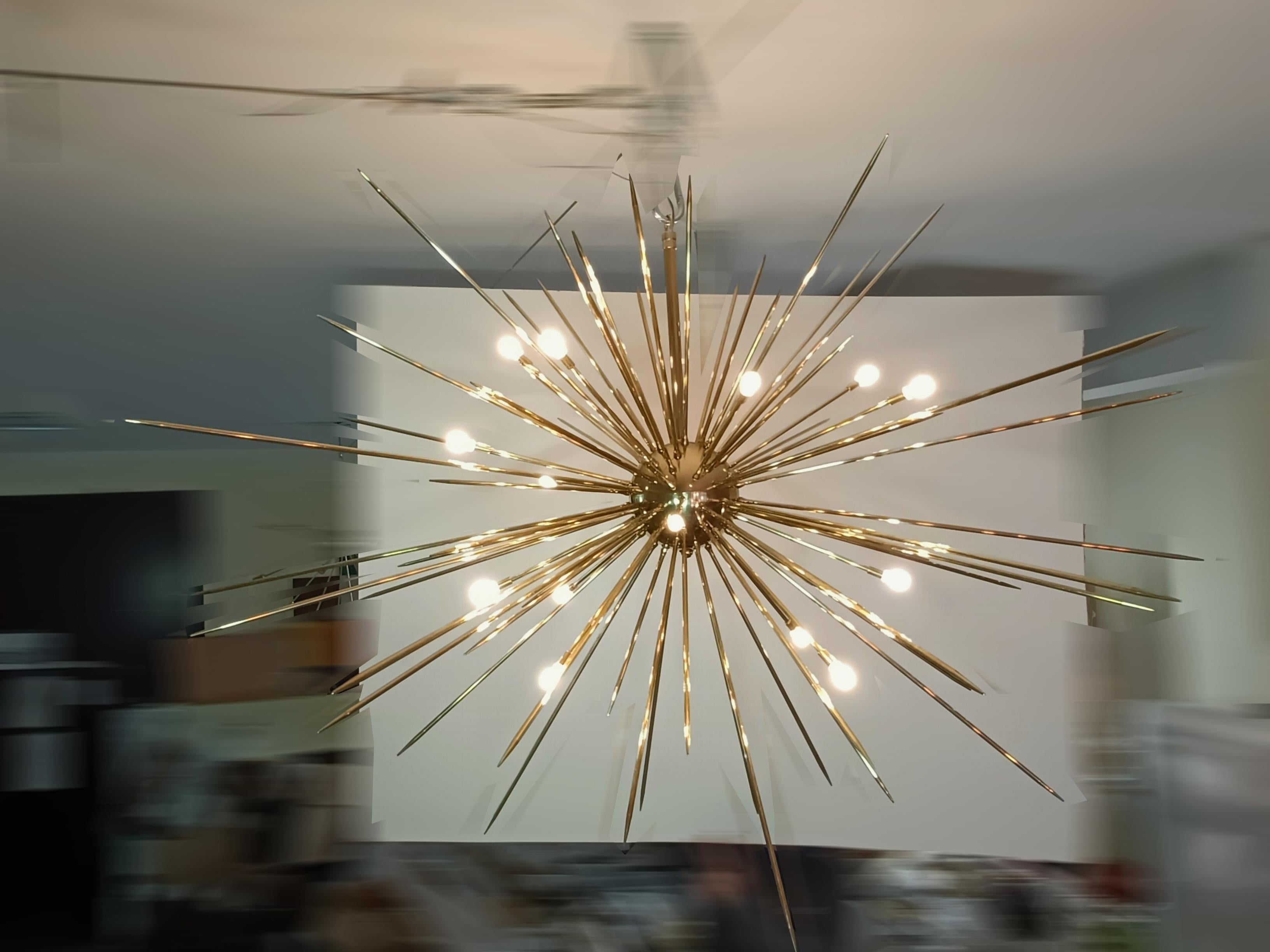 Brass Rays of Light-large Spoutnik chandelier, solid brass, 125cm(50inch), available  For Sale