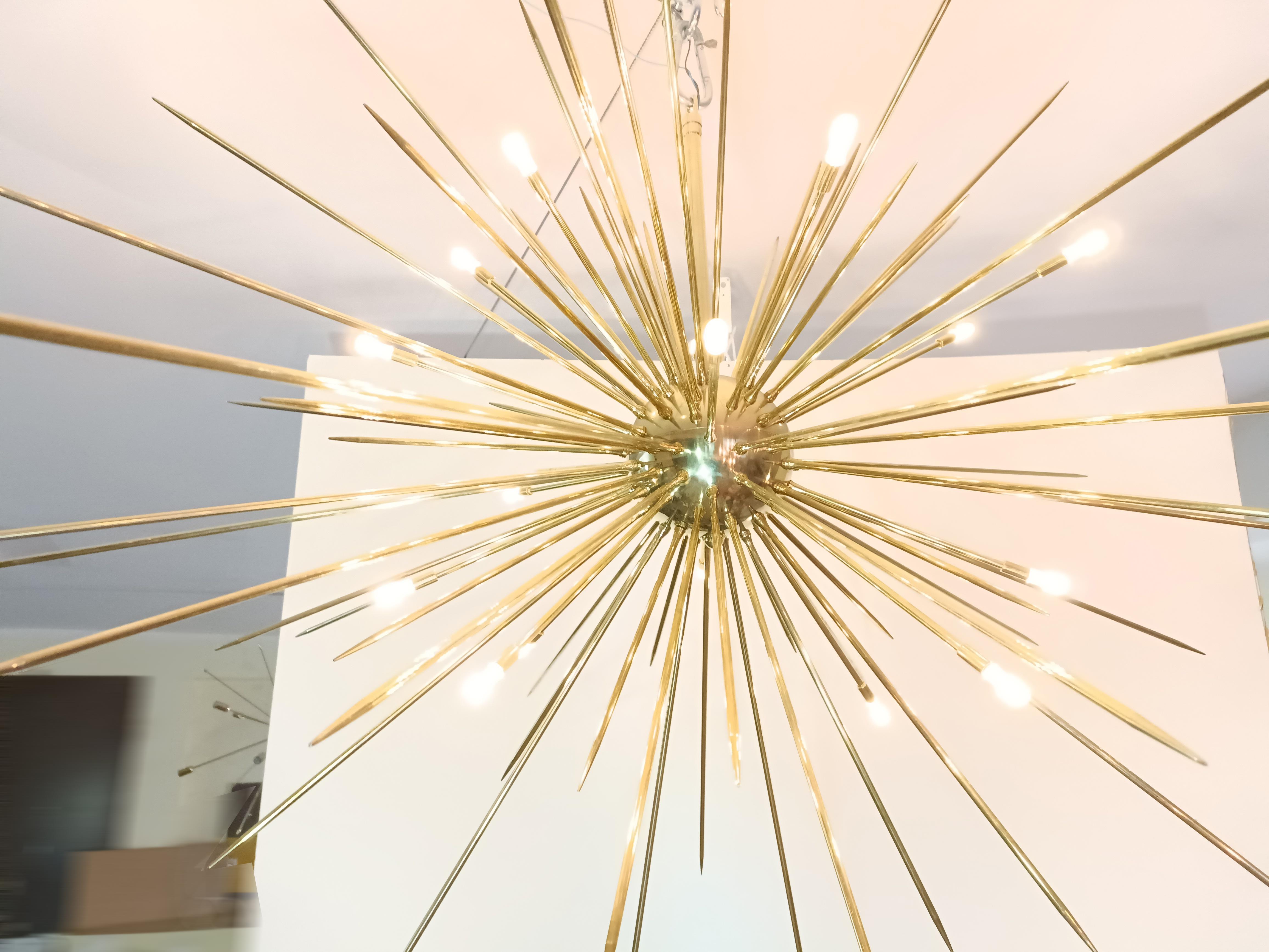 Rays of Light-large Spoutnik chandelier, solid brass, 125cm(50inch), available  For Sale 1