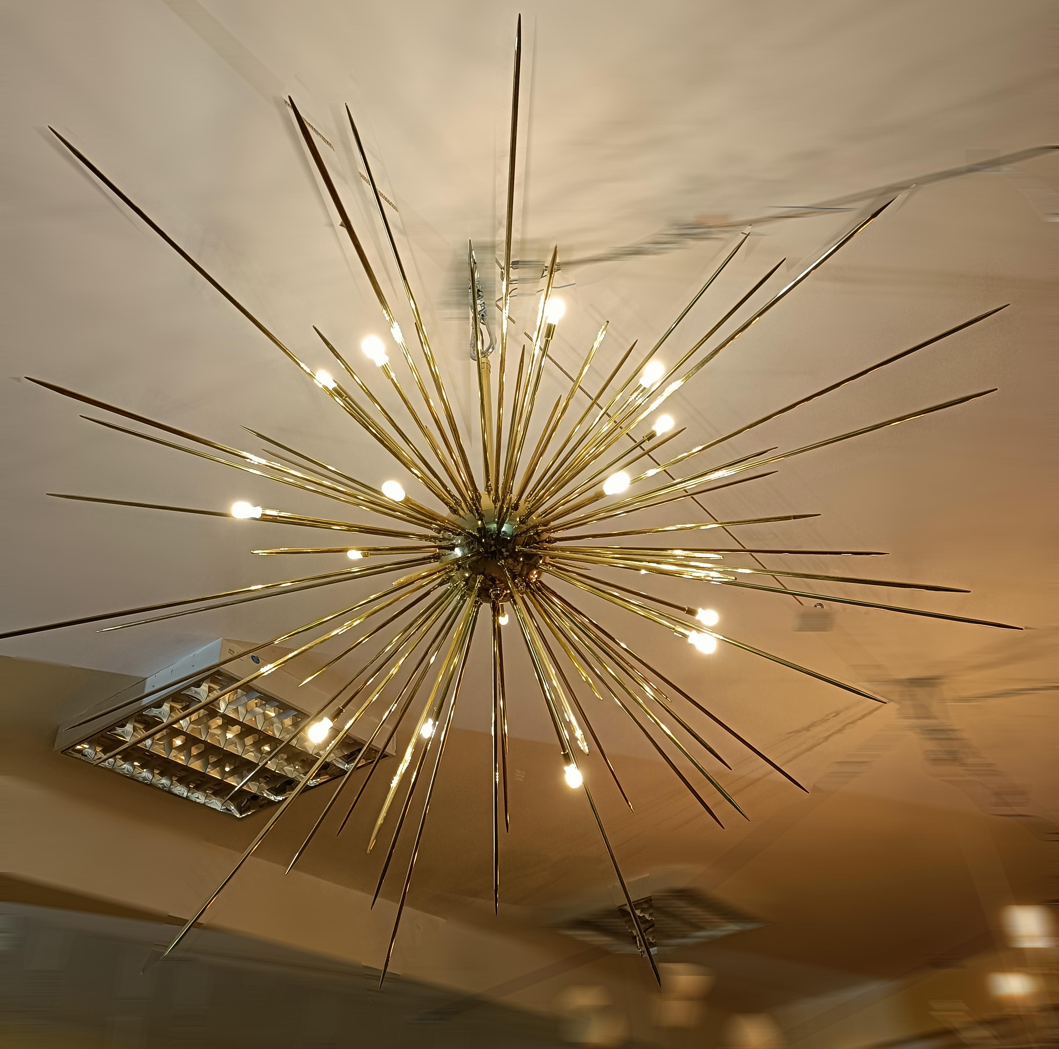 Rays of Light-large Spoutnik chandelier, solid brass, 125cm(50inch), available  For Sale 3
