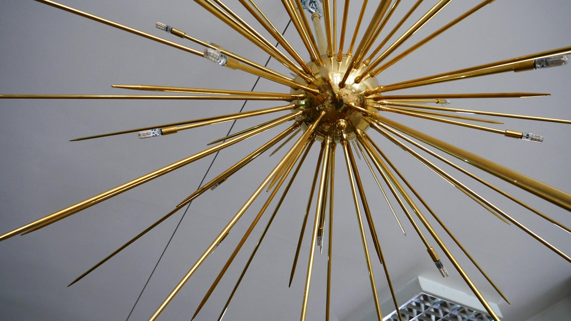 European Rays of Light-large Spoutnik chandelier, solid brass, 125cm(50inch), available  For Sale