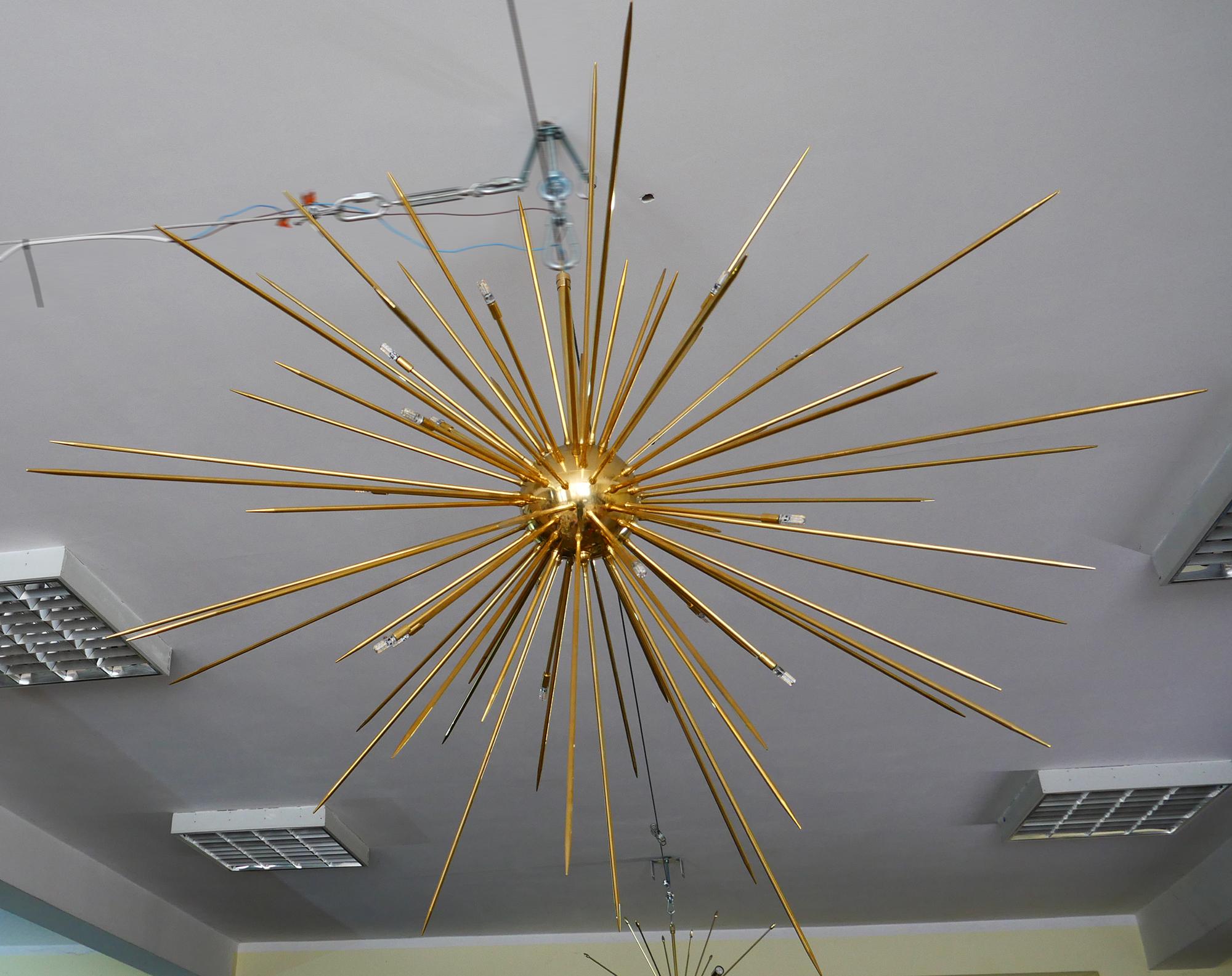 Contemporary Rays of Light-large Spoutnik chandelier, solid brass, 125cm(50inch), available  For Sale