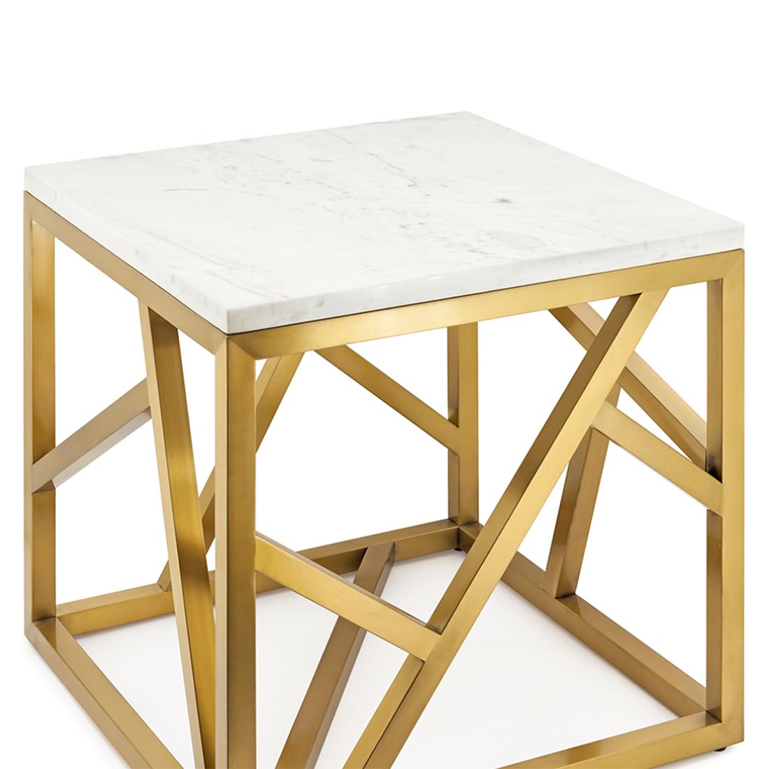 Side table Raytona brushed with metal base
in brushed brass finish and with white marble top.