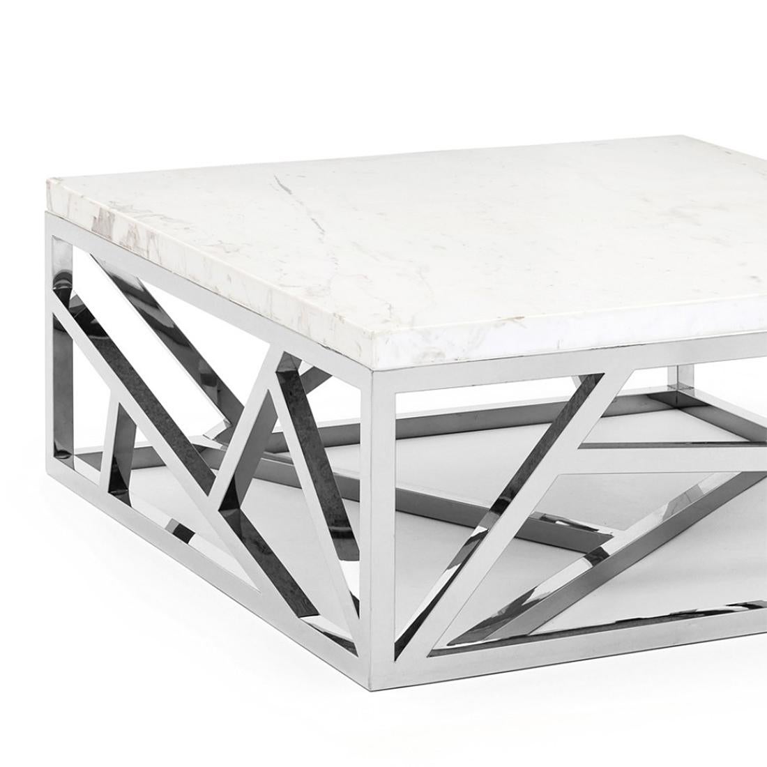 Coffee table Raytona chrome with metal base
in chrome finish and with white marble top.