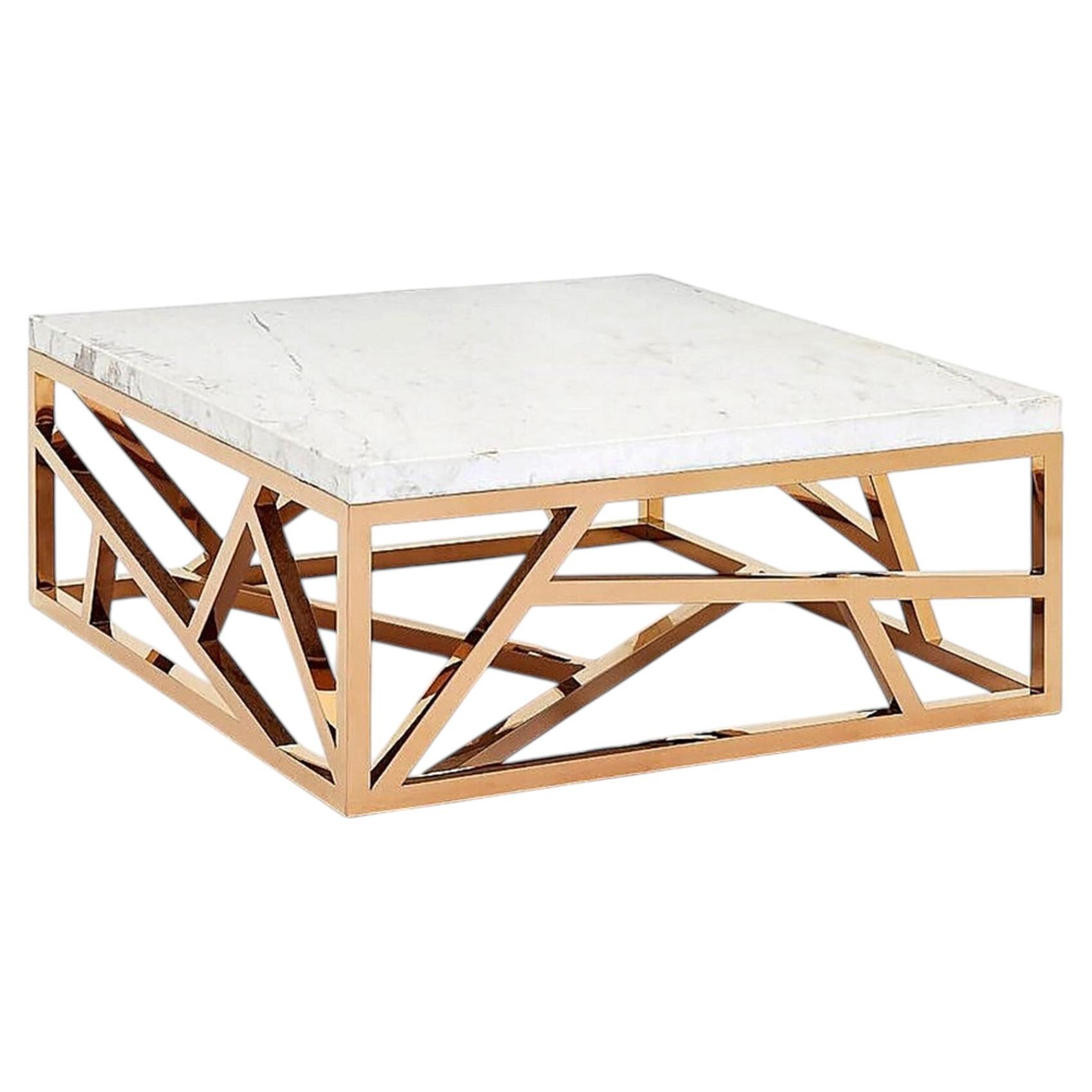 Raytona Copper Chrome Finish and Marble Top Coffee Table For Sale