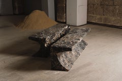 Duo Reflected Black and Gold Marble Sculptural Coffee Table by Andres Monnier