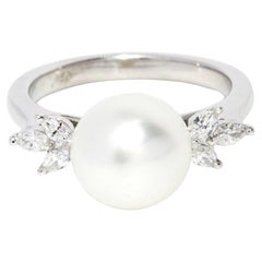 Contemporary South Sea Pearl & Marquise Diamond Ring 18 Carat White Gold