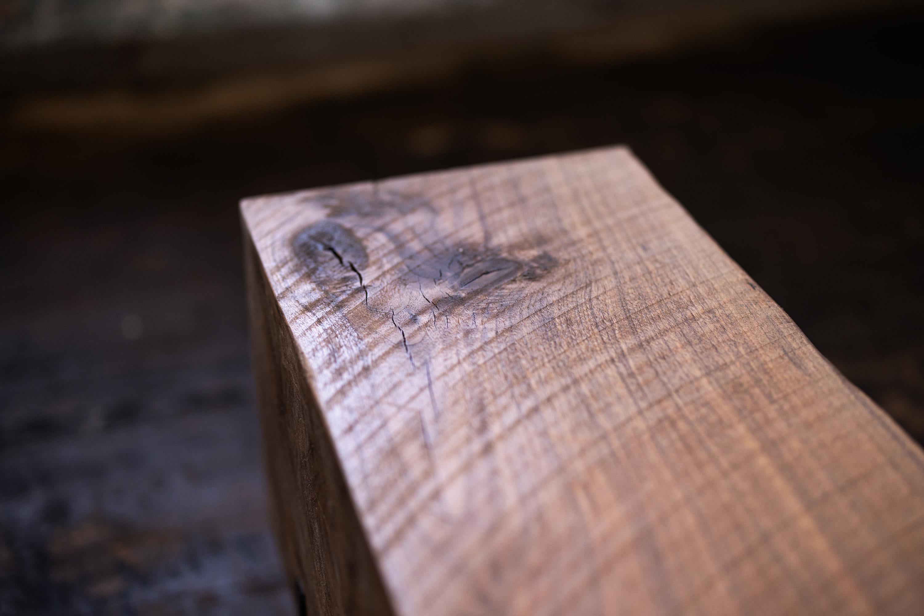Rustic Walnut Knife Beam Bench 3' Long Solid Wood + Blackened Steel by Alabama Sawyer For Sale