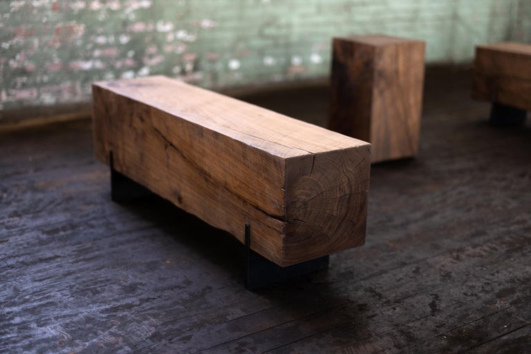 Knife Walnut Beam Bench 4' Solid Wood + Blackened Steel Bench by