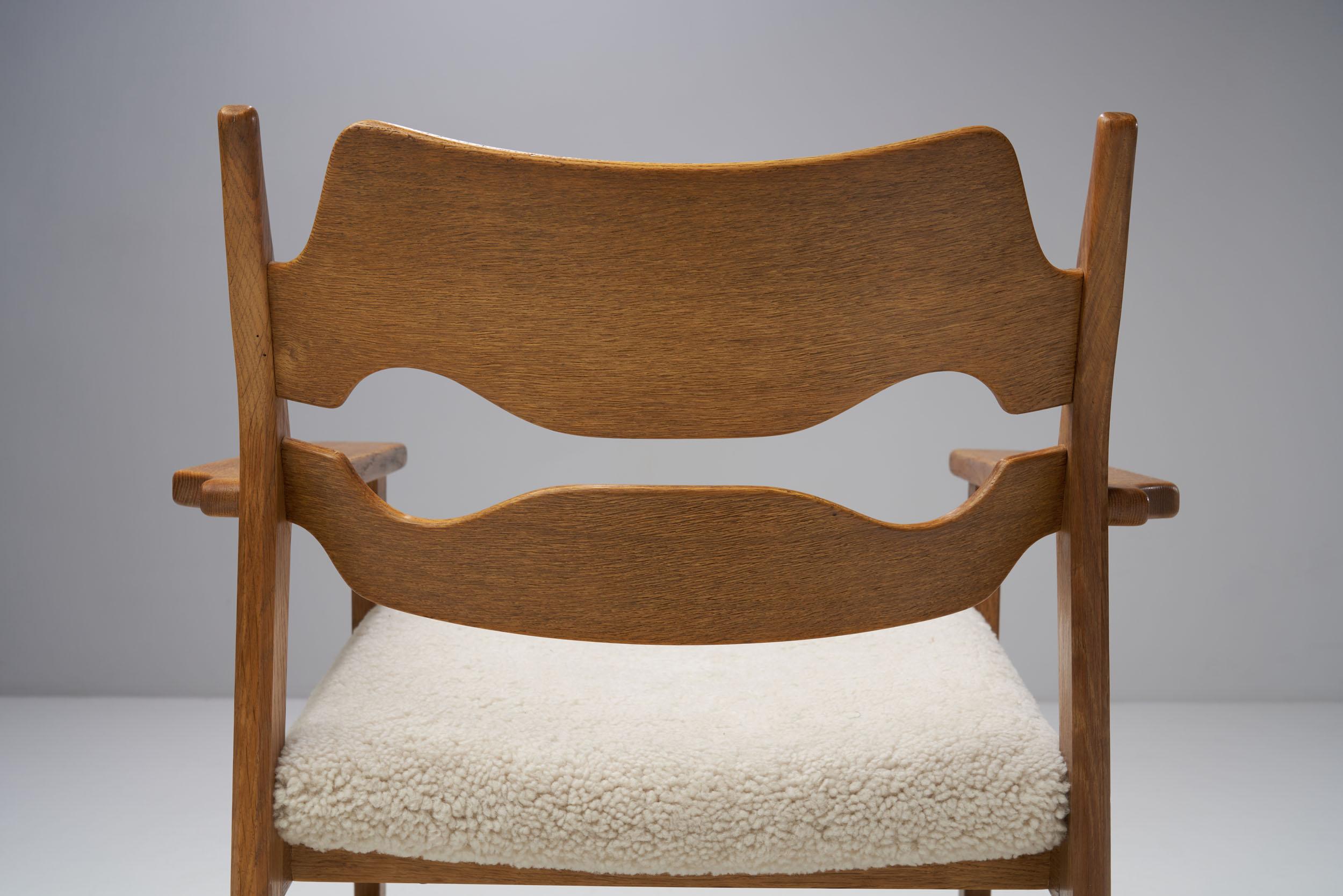 Sheepskin “Razor Blade” Armchair by Henning Kjærnulf for EG Kvalitetsmöbel, Denmark, 1960s