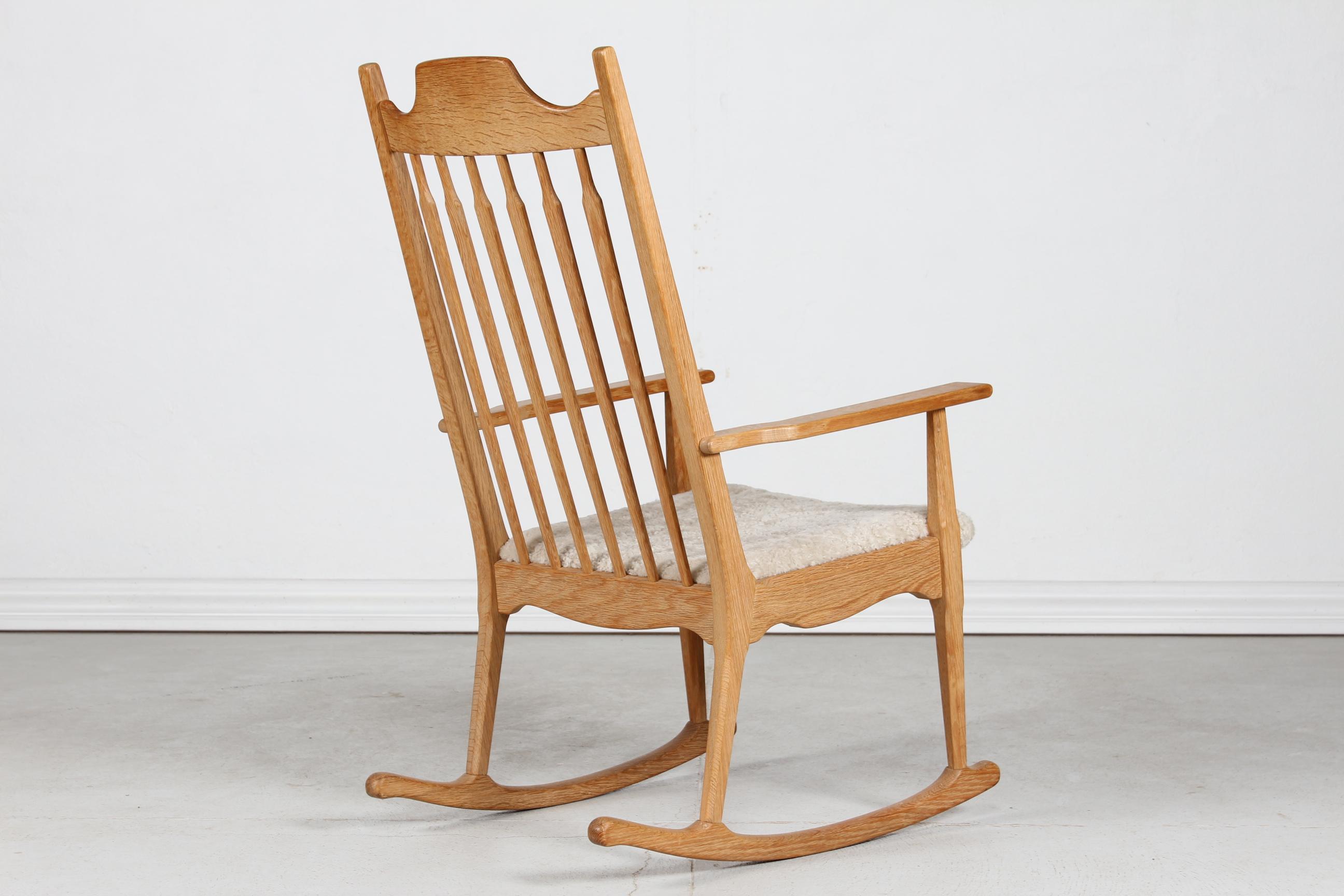 Woodwork Razor Blade Henning Kjærnulf Rocking Chair by EG Møbler Solid Oak + Sheepskin  For Sale