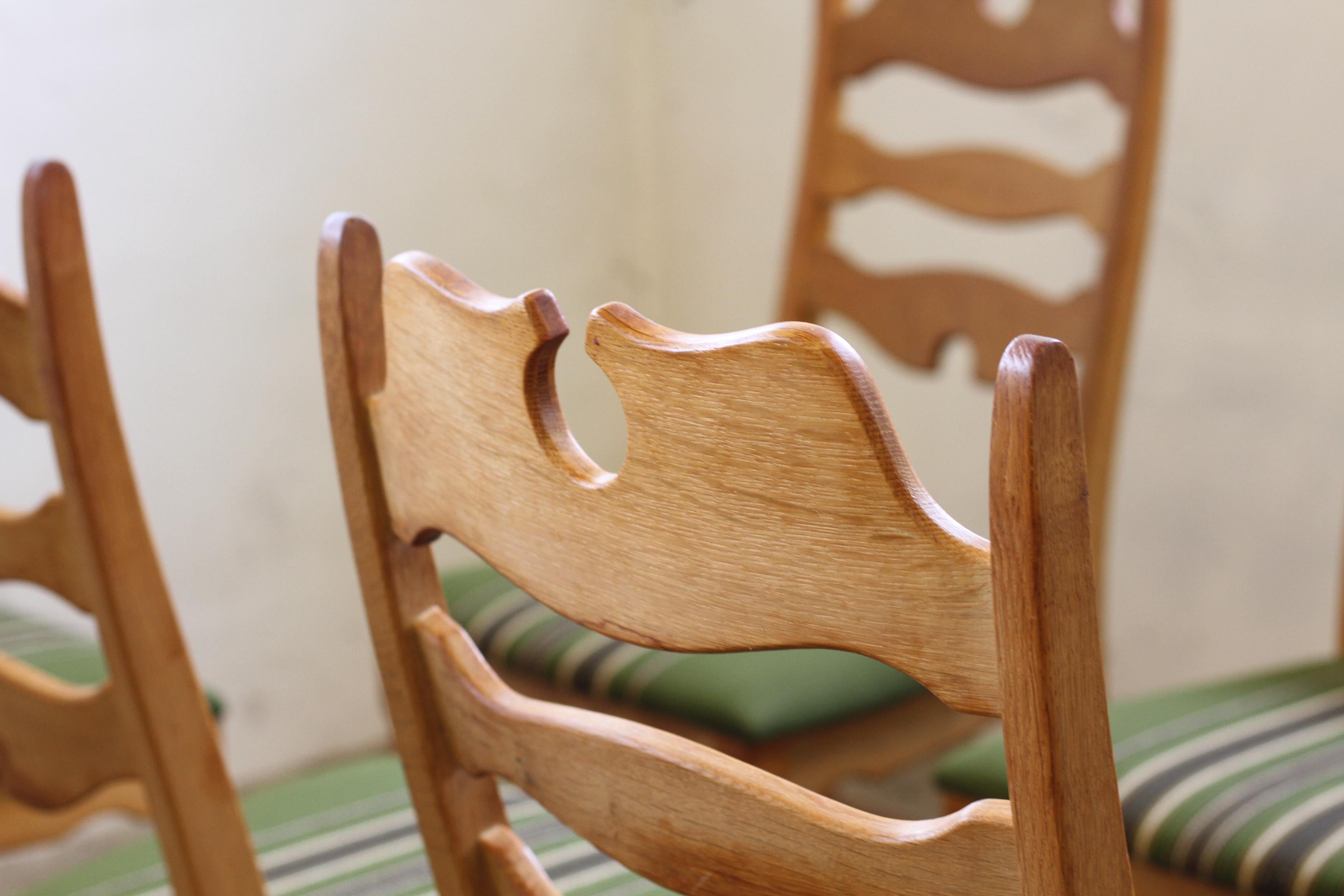 Danish Razorblade Highback Chairs in Rich Patina Oak by Henning Kjærnulf, 1960s For Sale